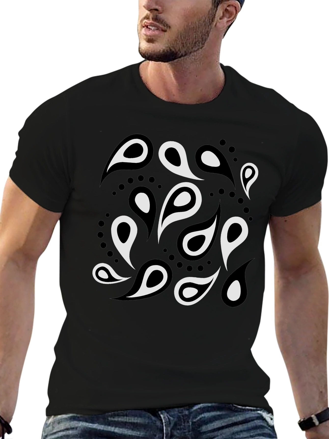 Paisley Print Mens Black T-Shirt