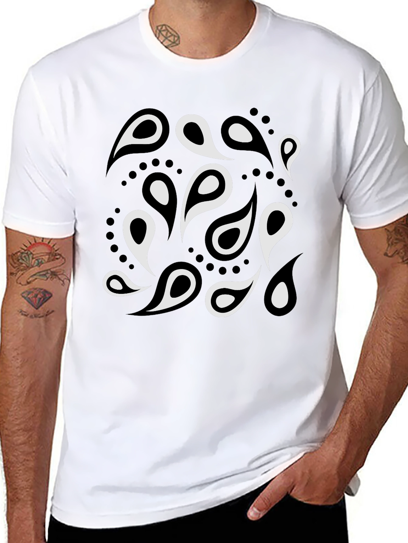 Paisley Print Mens Black T-Shirt
