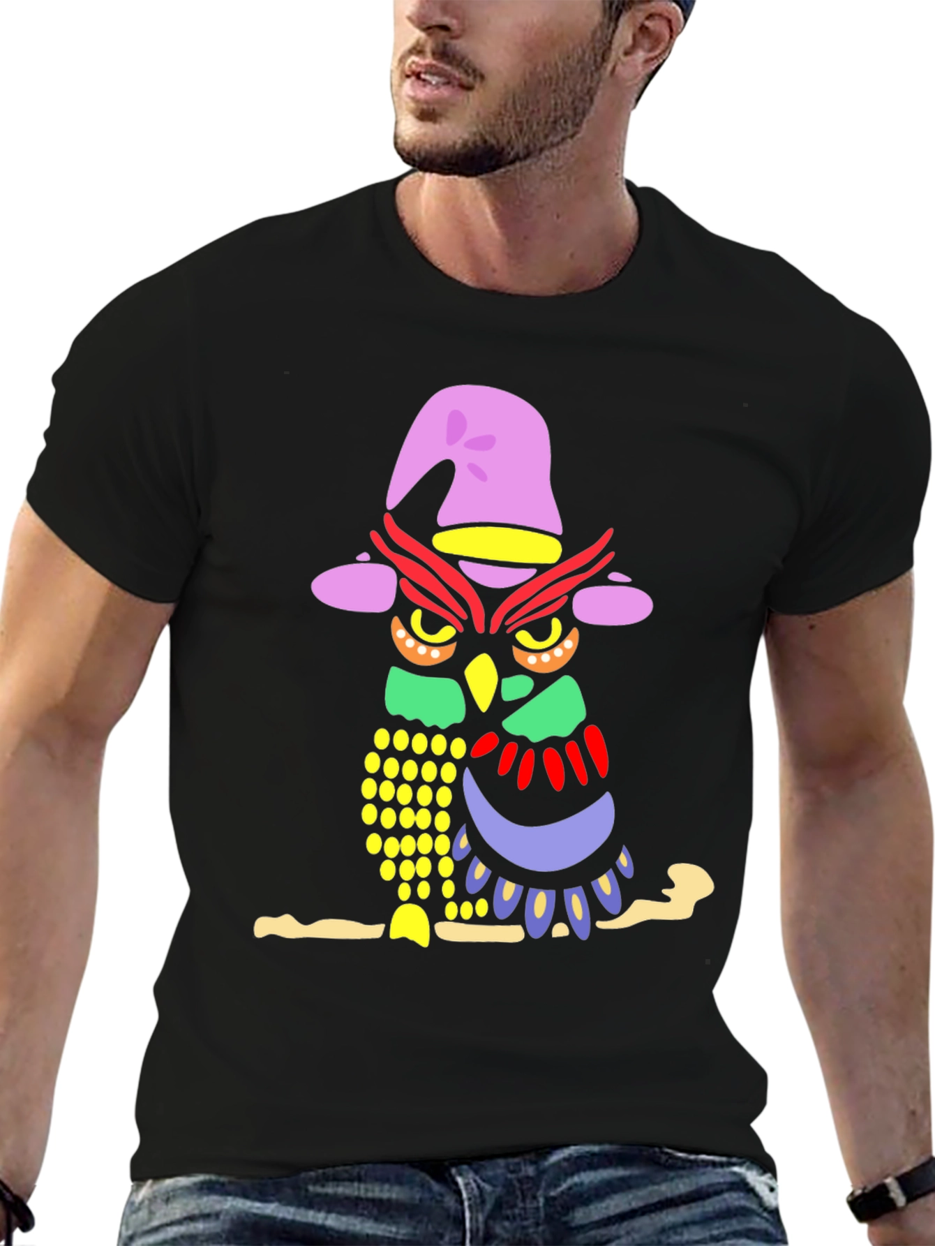 Whimsical Owl Graphic Tee - Mens Black T-Shirt