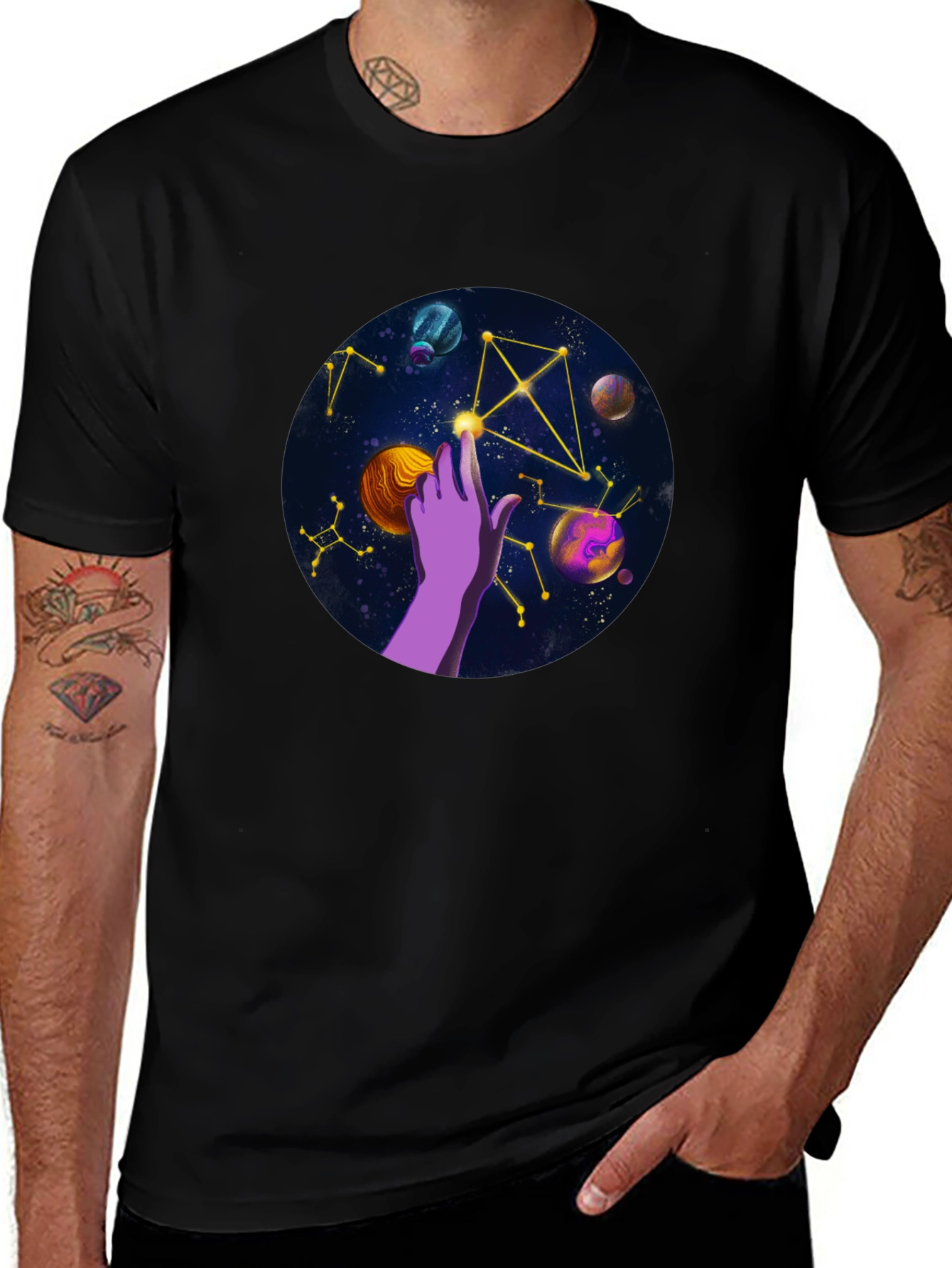 Cosmic Touch Graphic Tee - Unisex Black T-Shirt