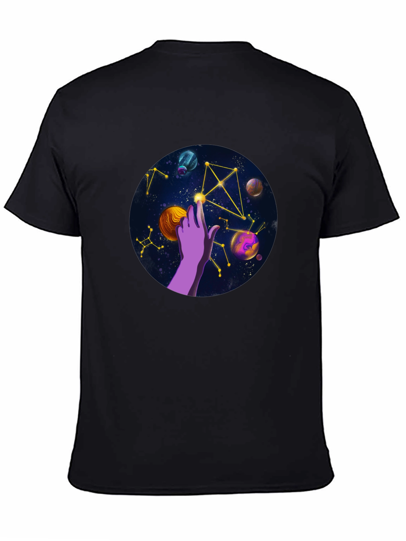 Cosmic Touch Graphic Tee - Unisex Black T-Shirt