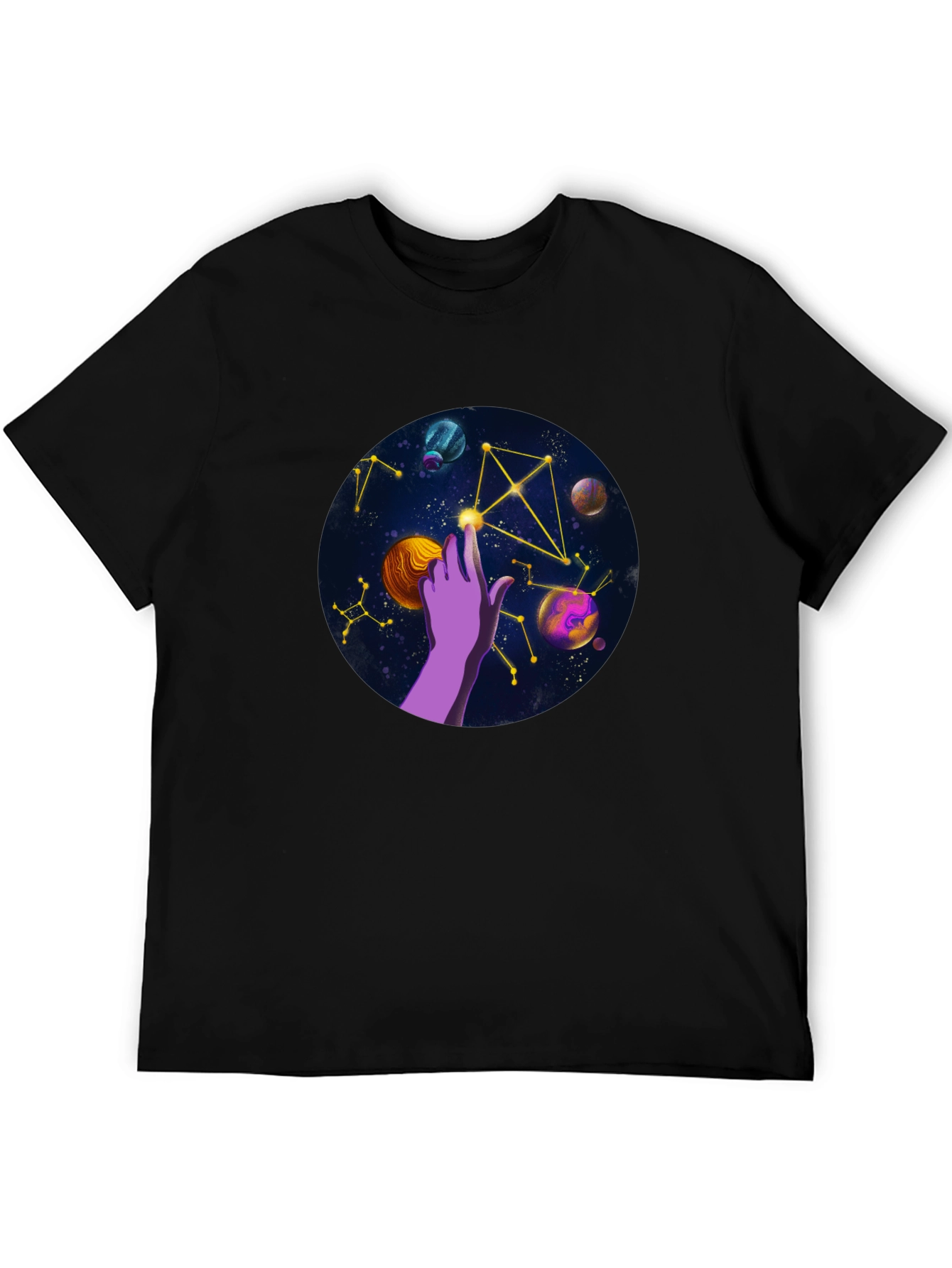 Cosmic Touch Graphic Tee - Unisex Black T-Shirt