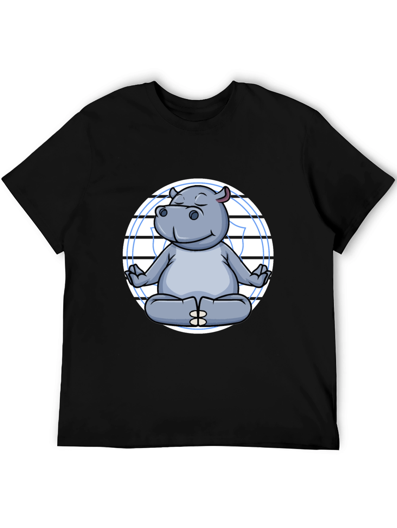Meditating Hippo Graphic Tee - Black Cotton T-Shirt