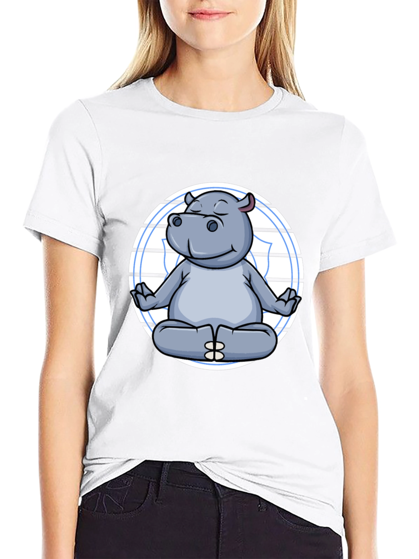 Meditating Hippo Graphic Tee - Black Cotton T-Shirt