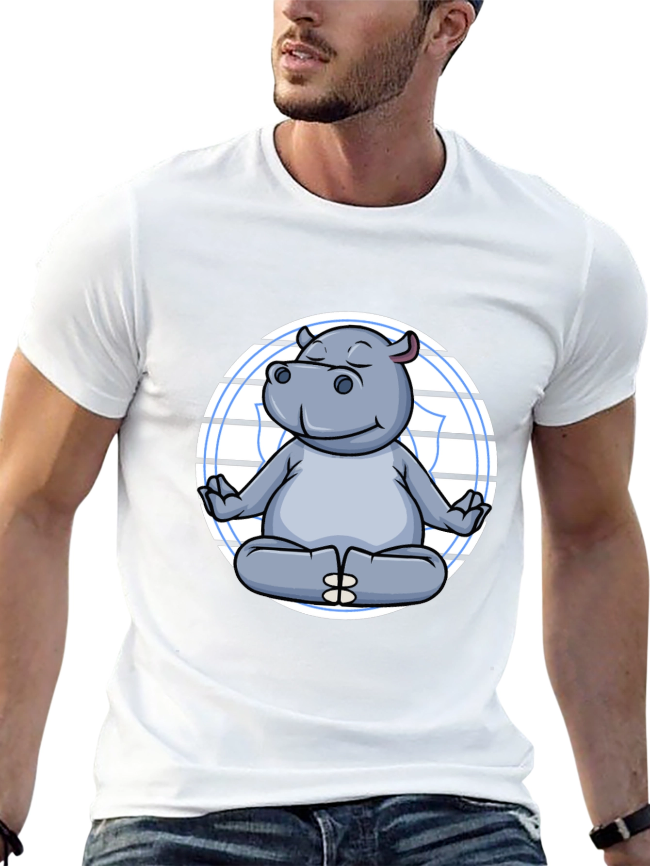 Meditating Hippo Graphic Tee - Black Cotton T-Shirt
