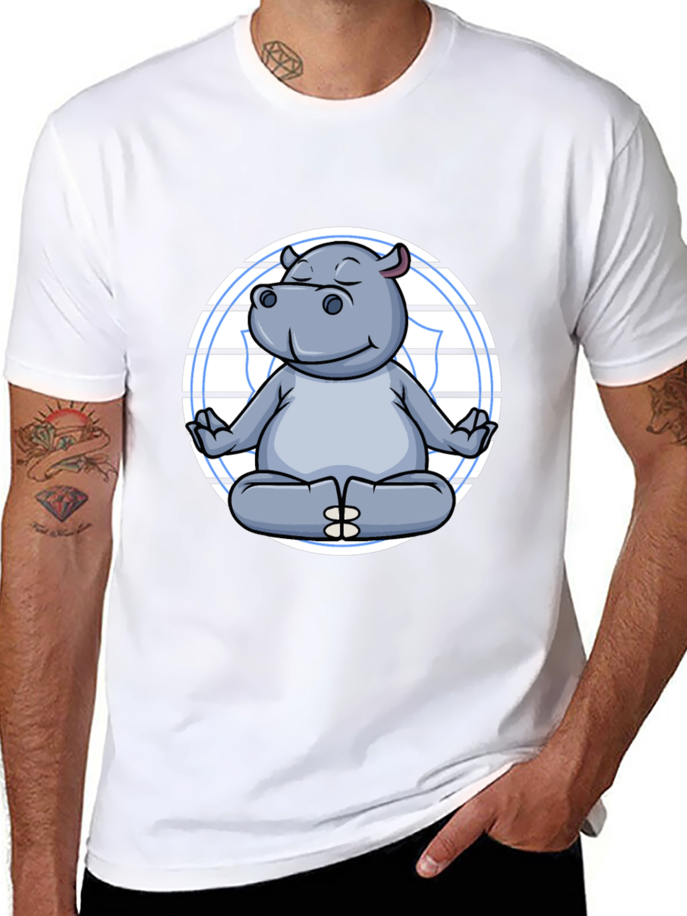 Meditating Hippo Graphic Tee - Black Cotton T-Shirt