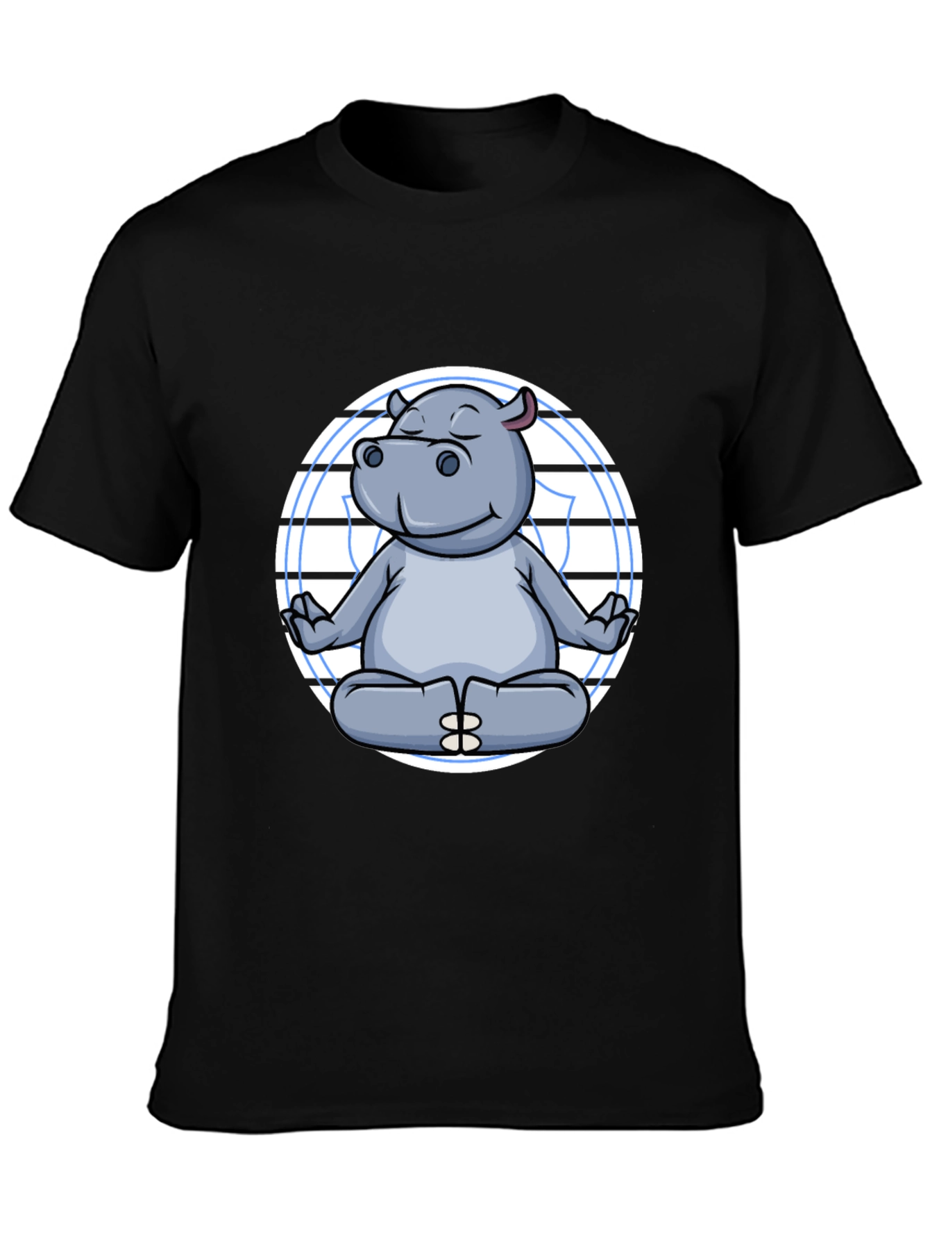 Meditating Hippo Graphic Tee - Black Cotton T-Shirt