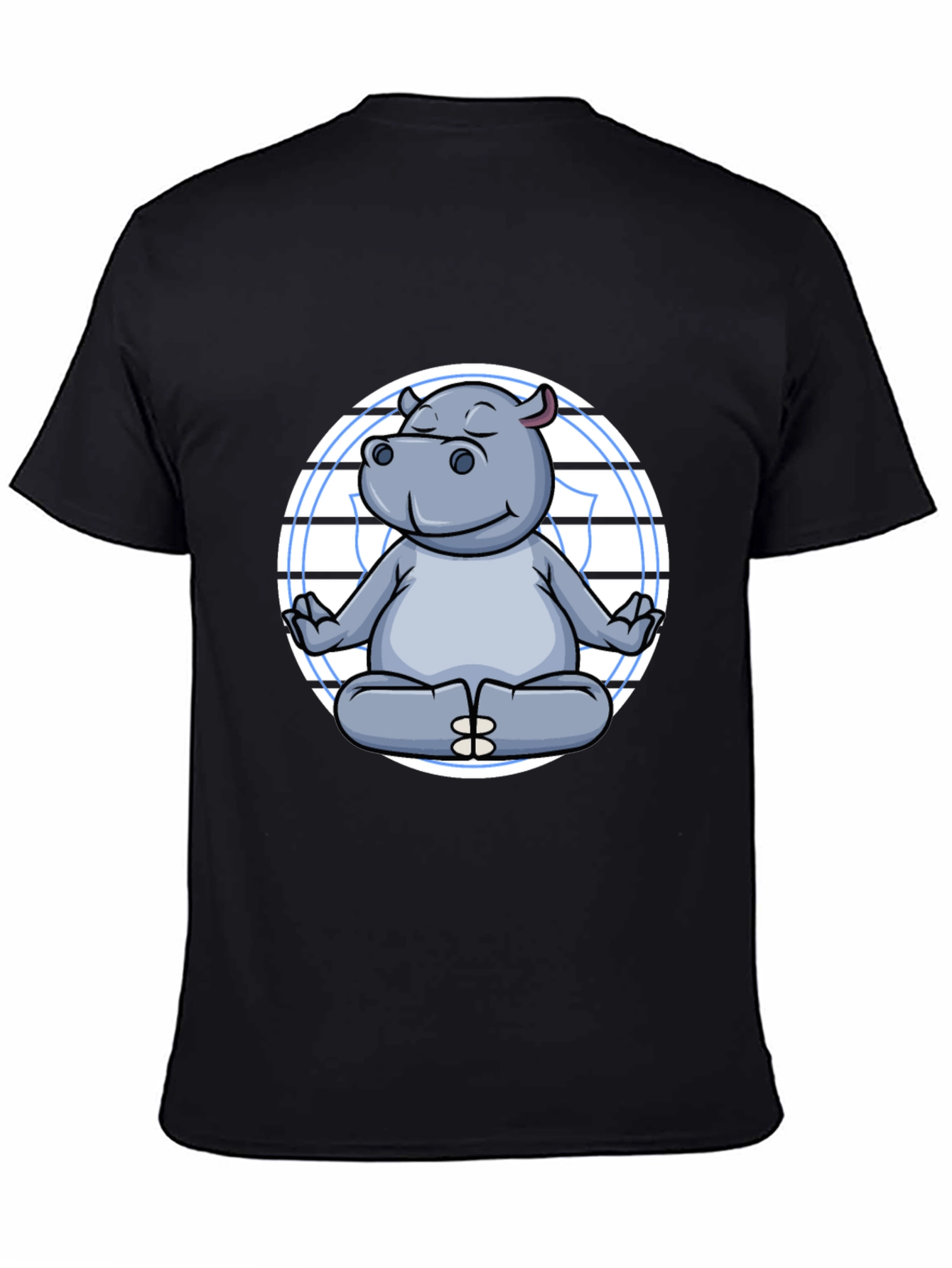 Meditating Hippo Graphic Tee - Black Cotton T-Shirt