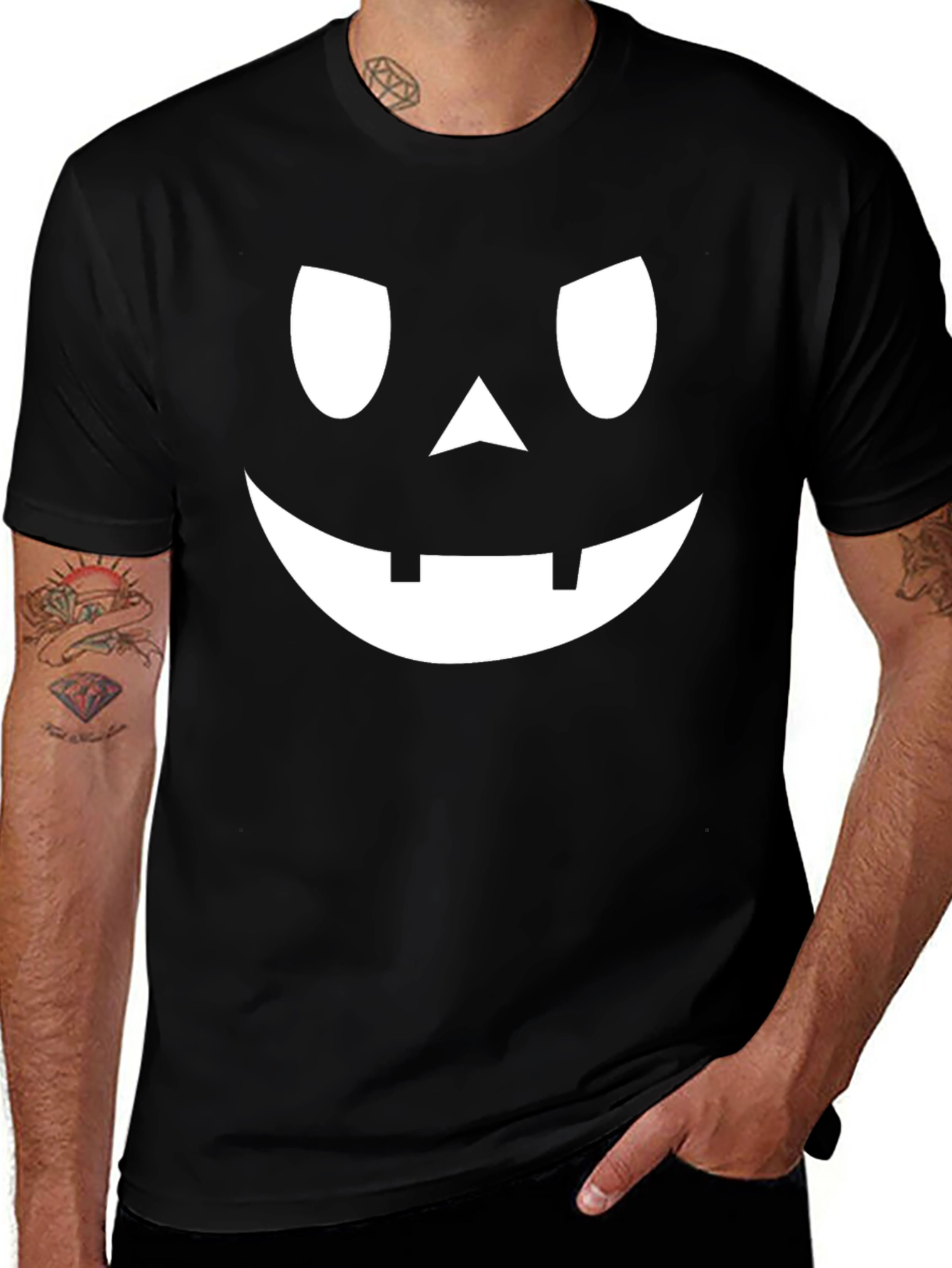 Spooky Pumpkin Face Graphic Tee - Halloween Shirt