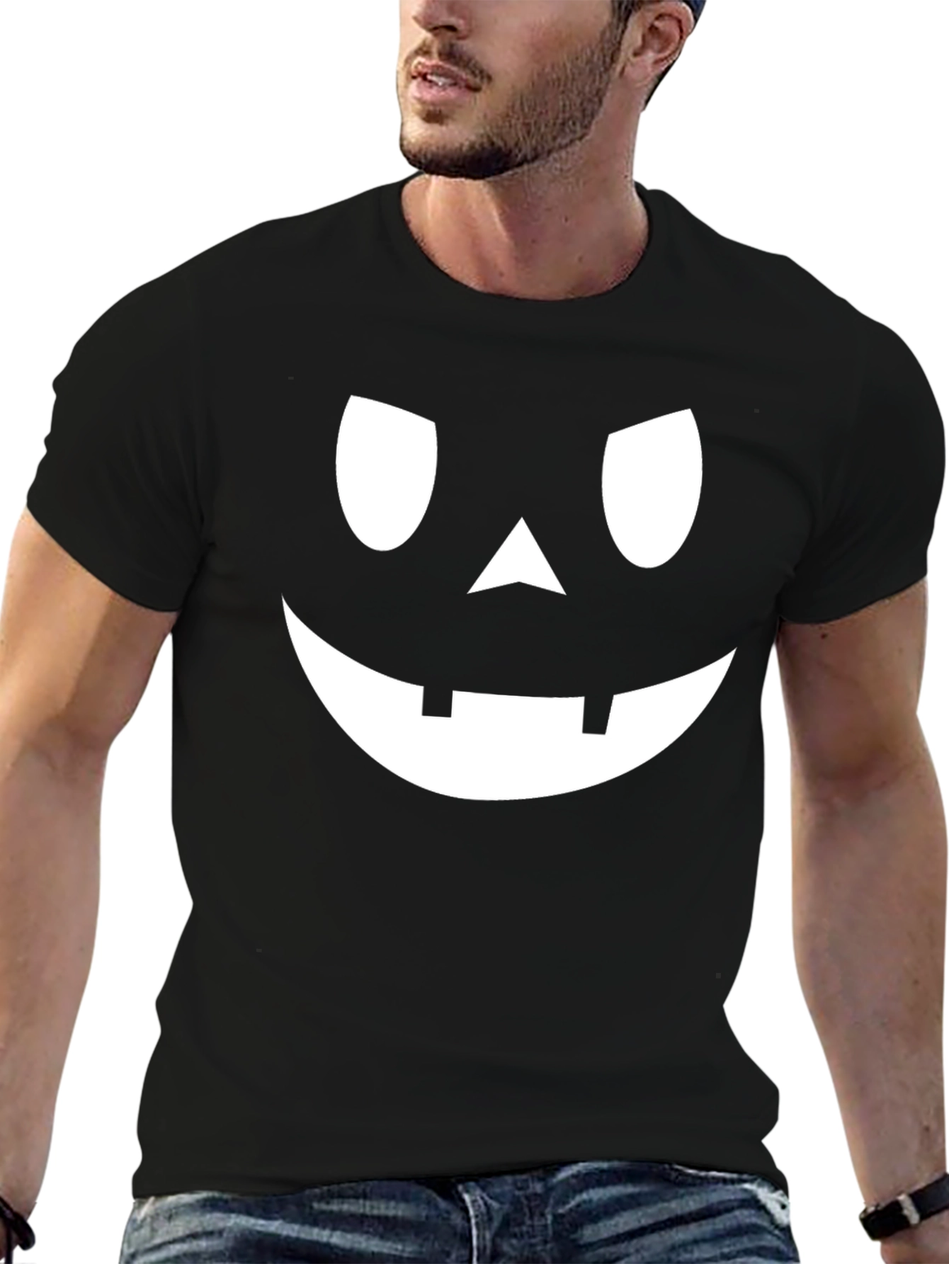 Spooky Pumpkin Face Graphic Tee - Halloween Shirt