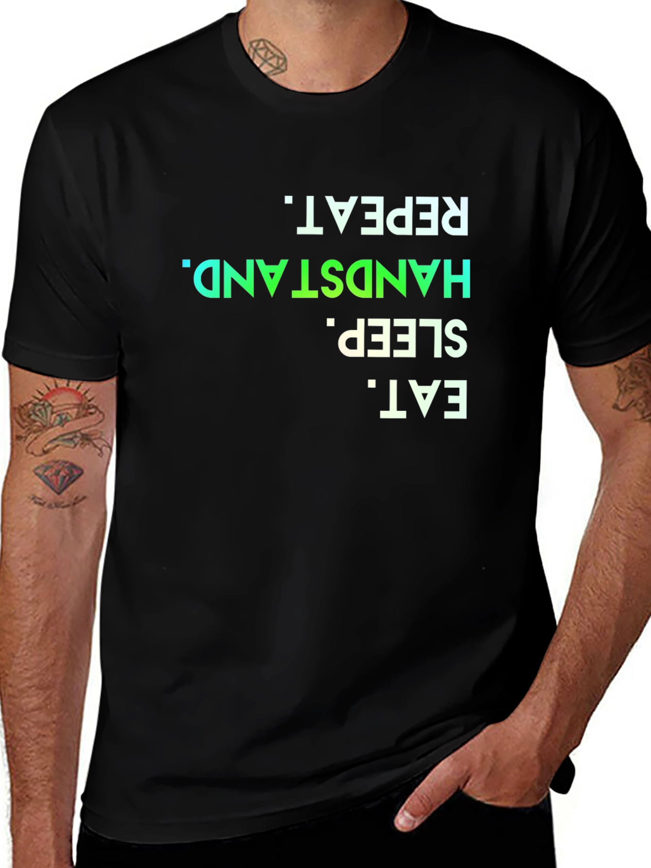 Eat Sleep Handstand Repeat Black T-Shirt