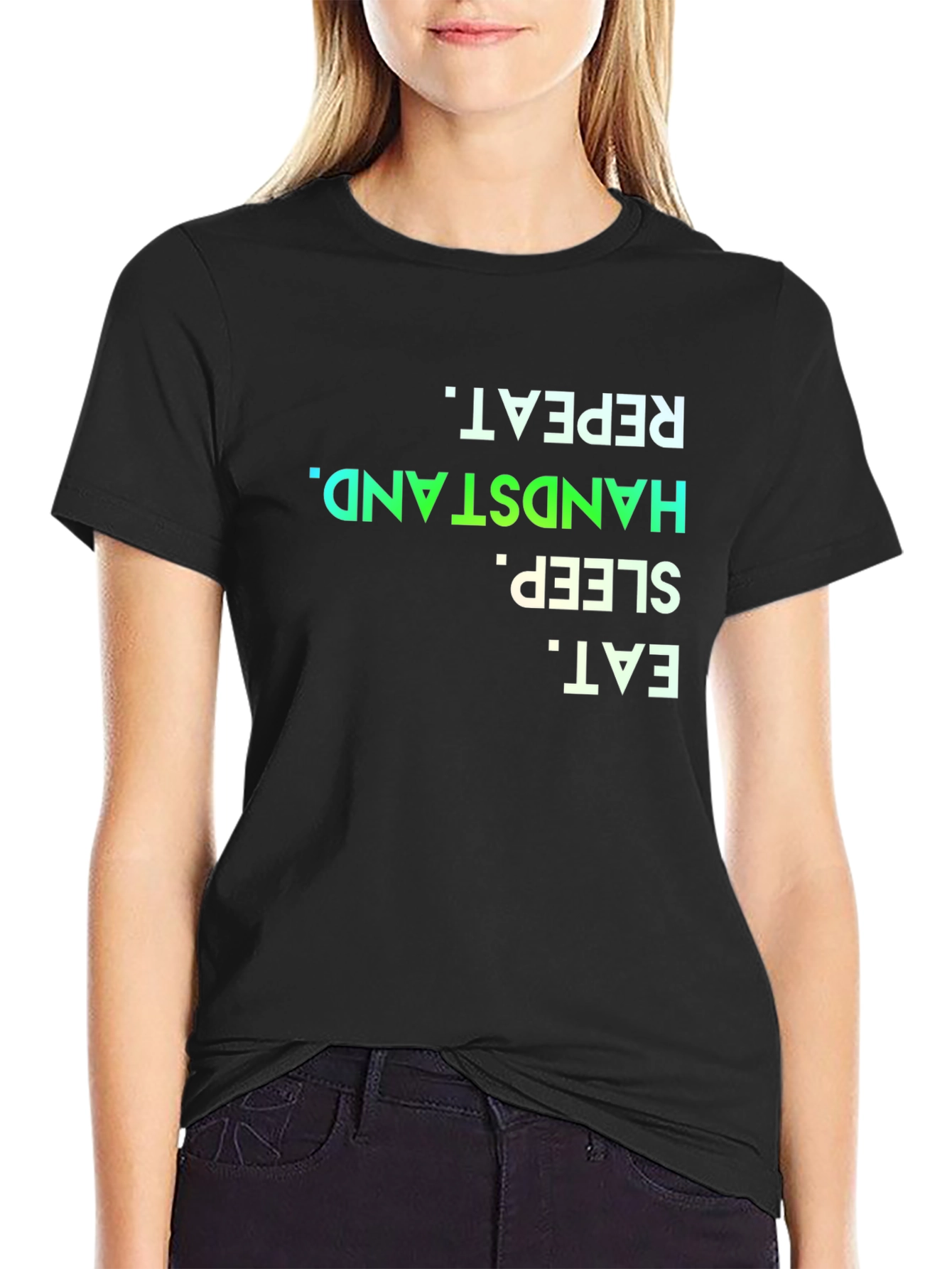 Eat Sleep Handstand Repeat Black T-Shirt