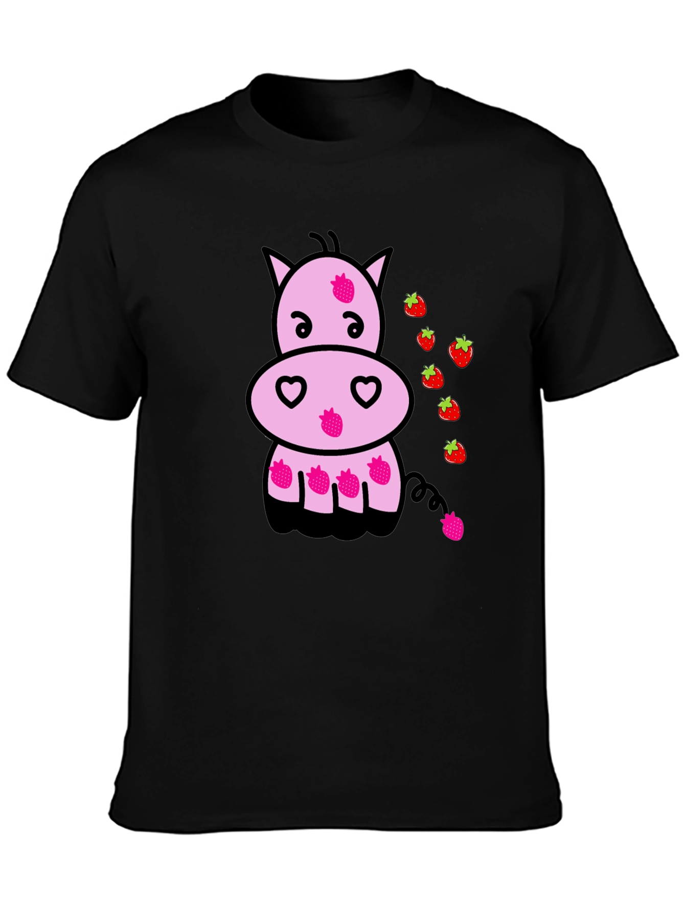 Strawberry Hippo Graphic Tee - Black T-Shirt