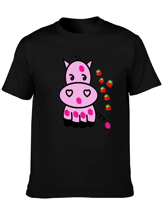 Strawberry Hippo Graphic Tee - Black T-Shirt