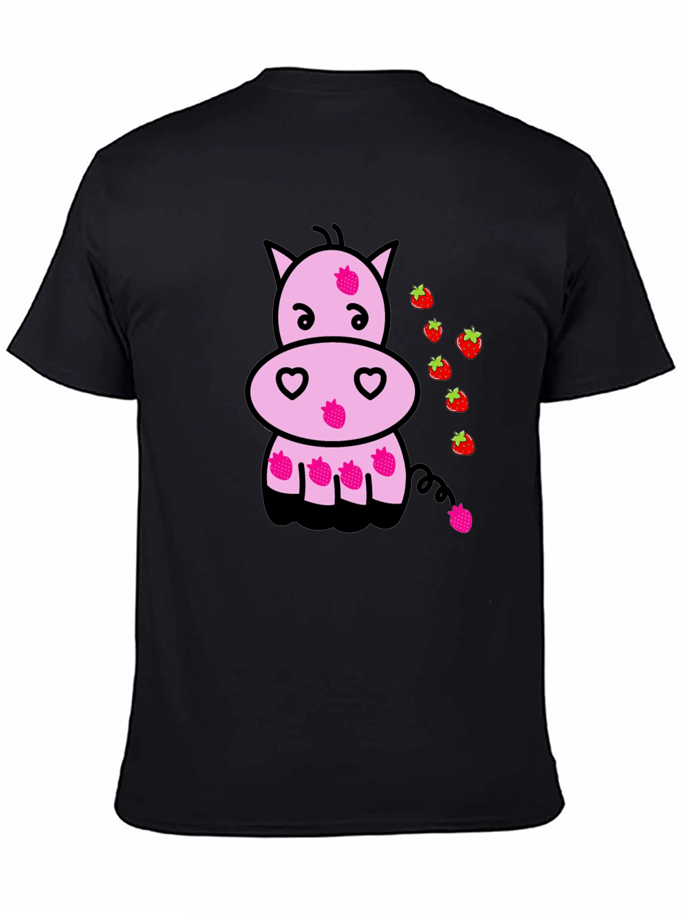 Strawberry Hippo Graphic Tee - Black T-Shirt