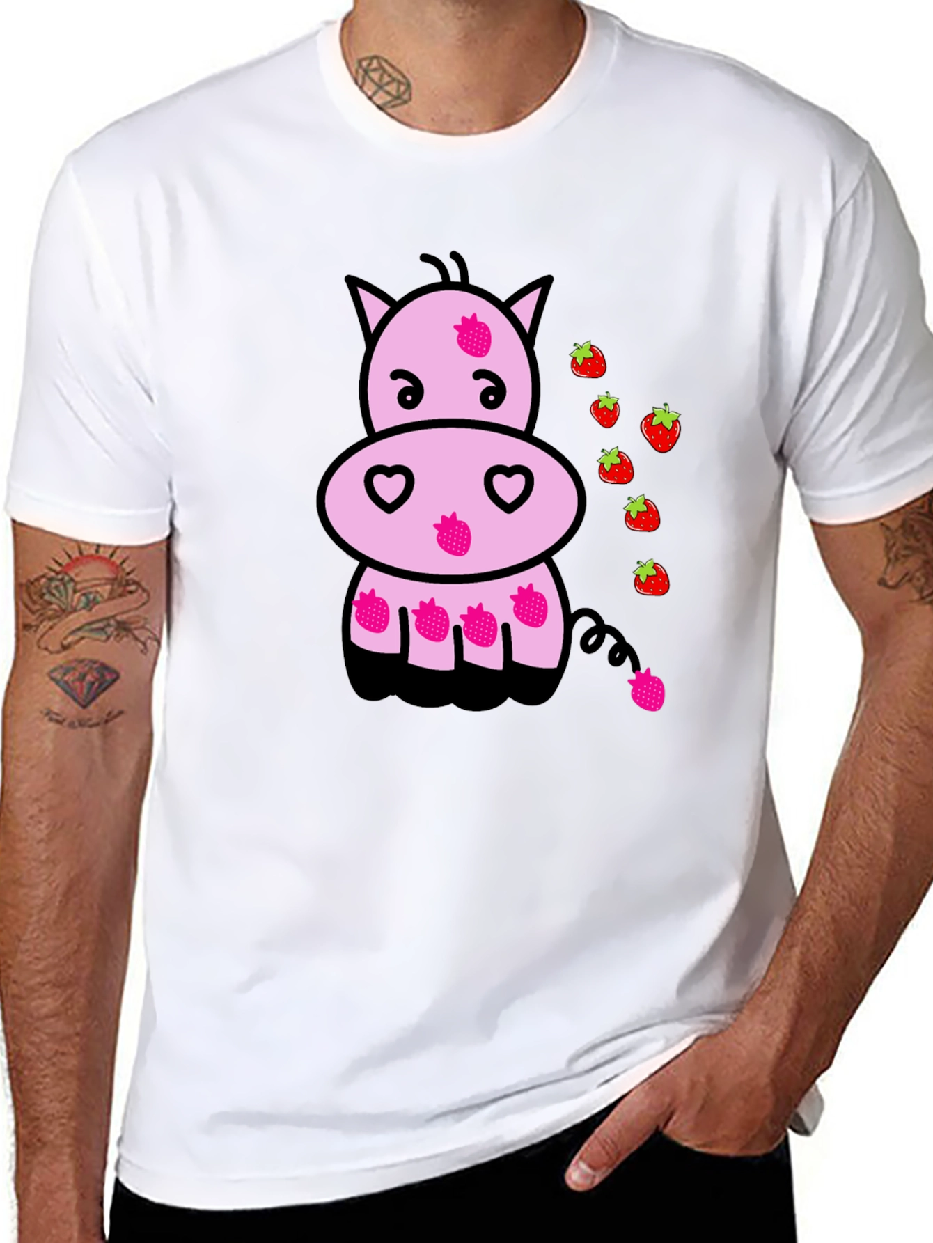 Strawberry Hippo Graphic Tee - Black T-Shirt