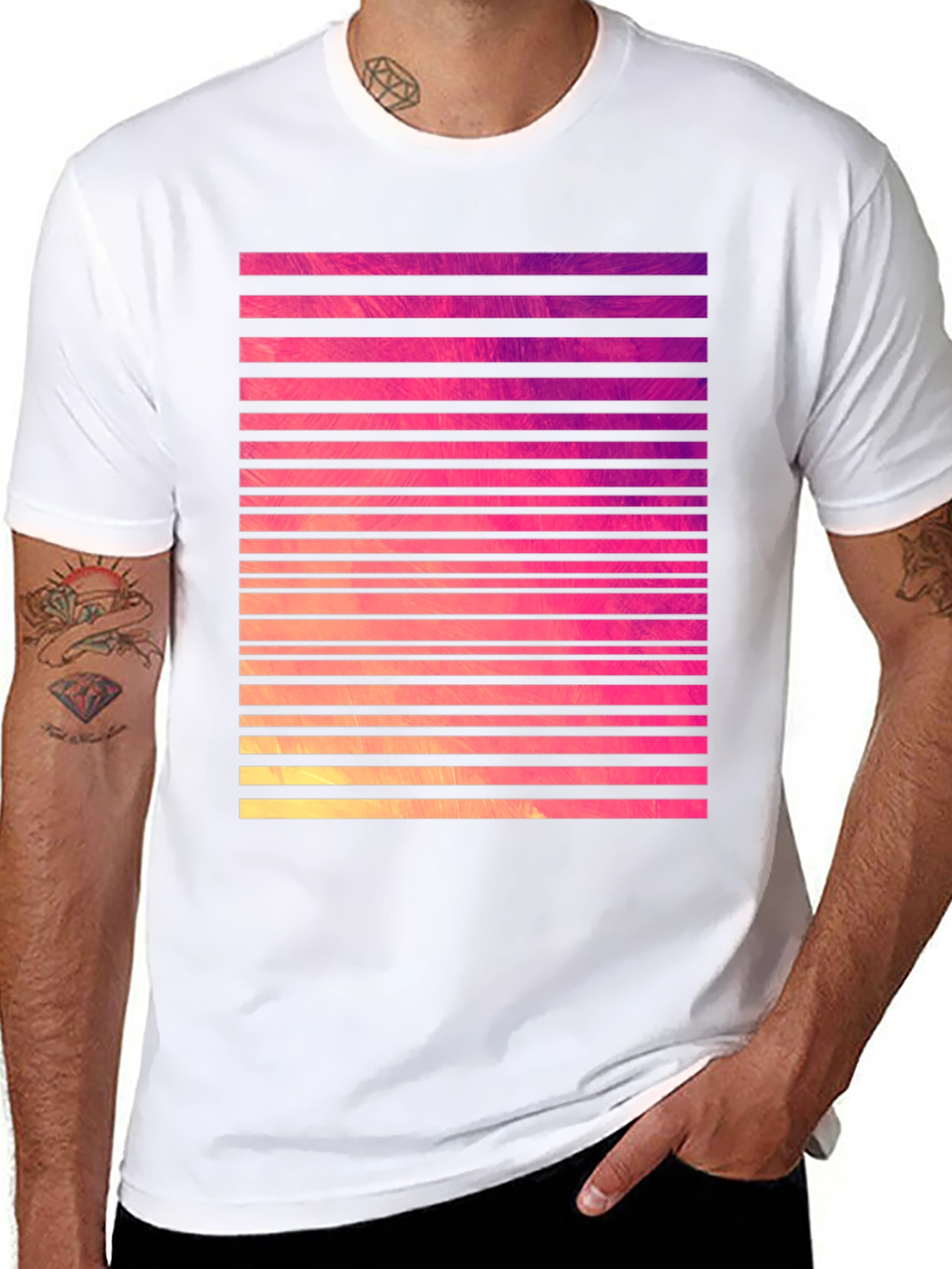 Retro Stripe Graphic Tee - Black Cotton Blend