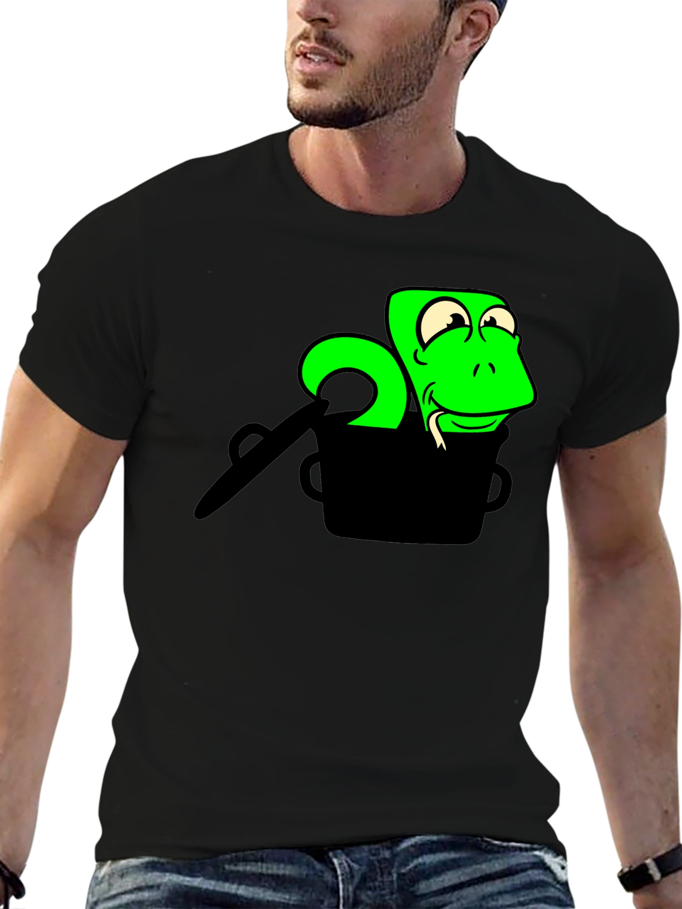 Cartoon Snake in a Pot Graphic T-Shirt