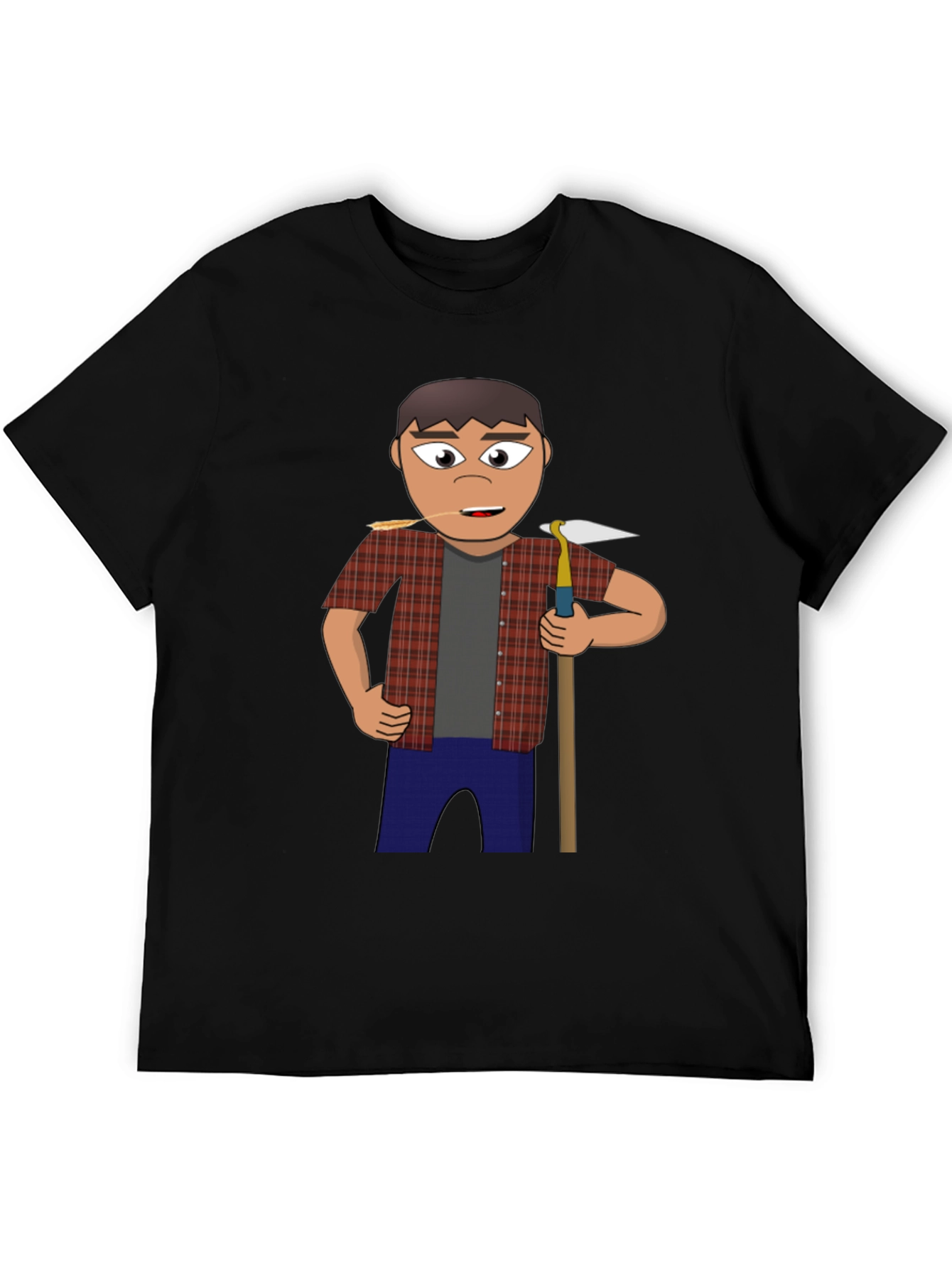 Cartoon Farmer Graphic Tee - Black Unisex Shirt