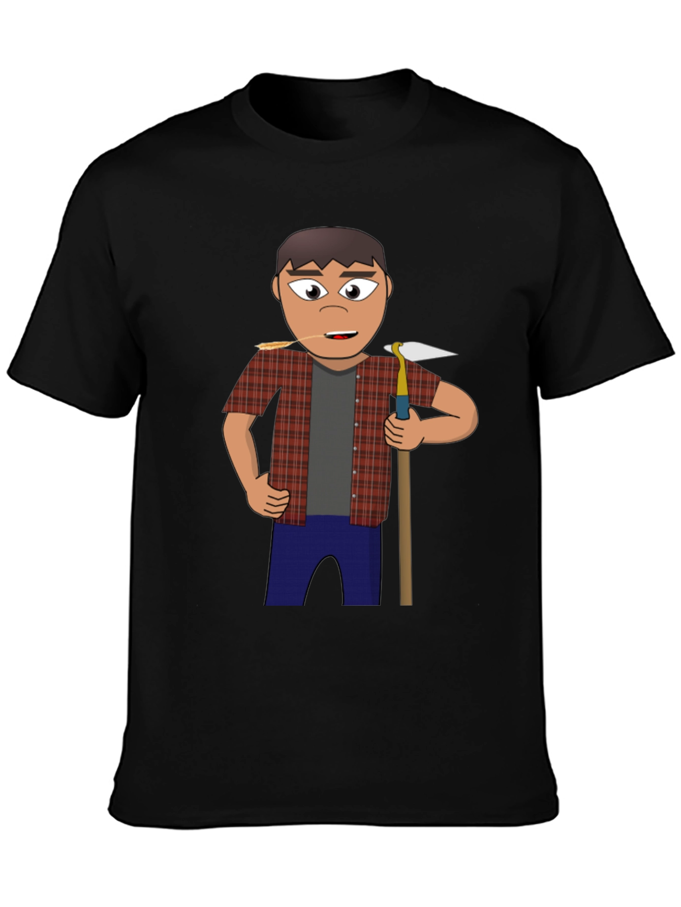 Cartoon Farmer Graphic Tee - Black Unisex Shirt