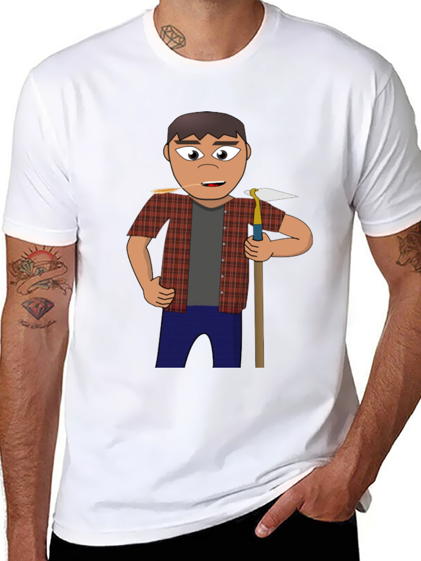 Cartoon Farmer Graphic Tee - Black Unisex Shirt