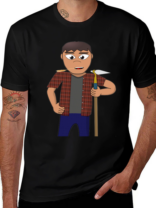 Cartoon Farmer Graphic Tee - Black Unisex Shirt