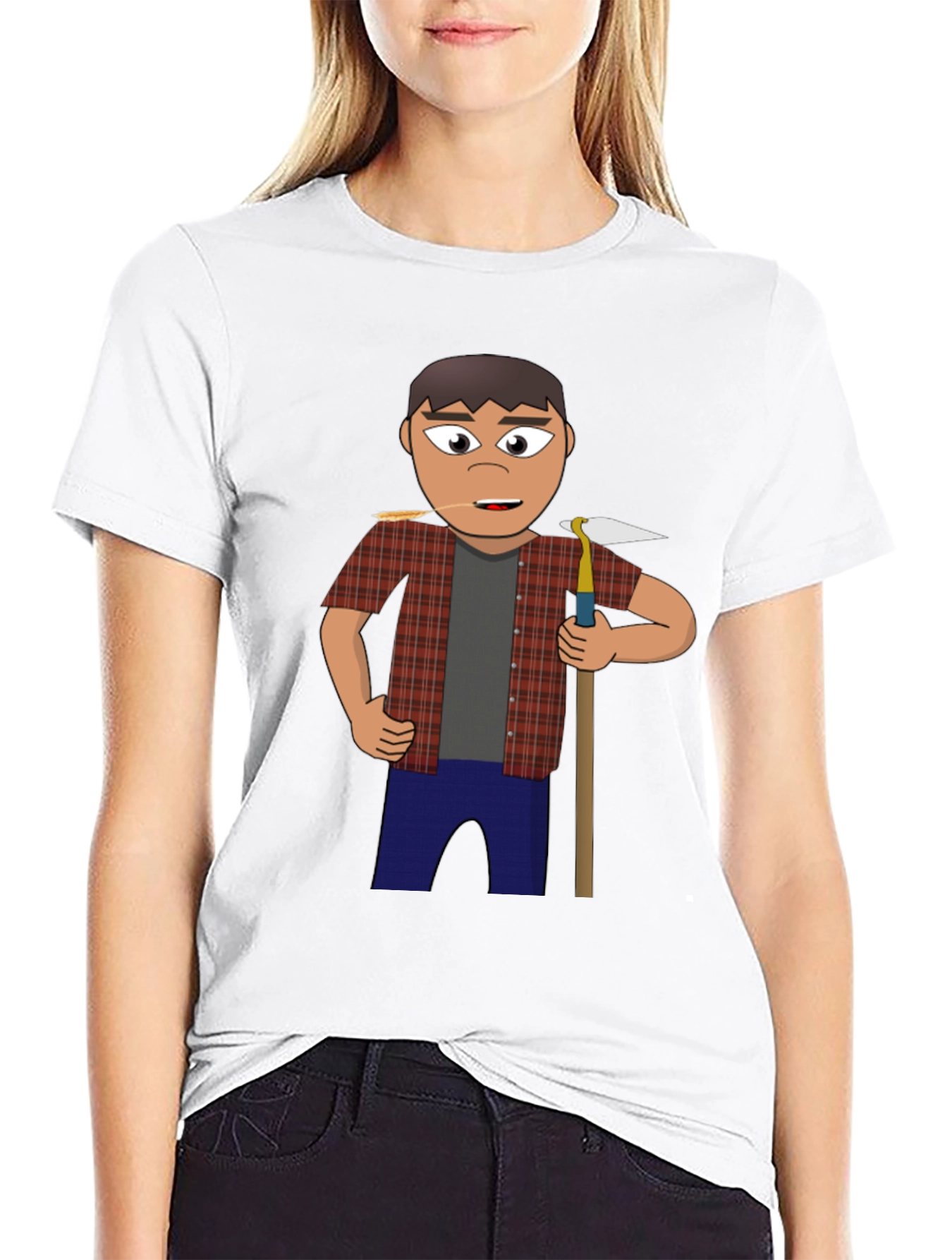 Cartoon Farmer Graphic Tee - Black Unisex Shirt