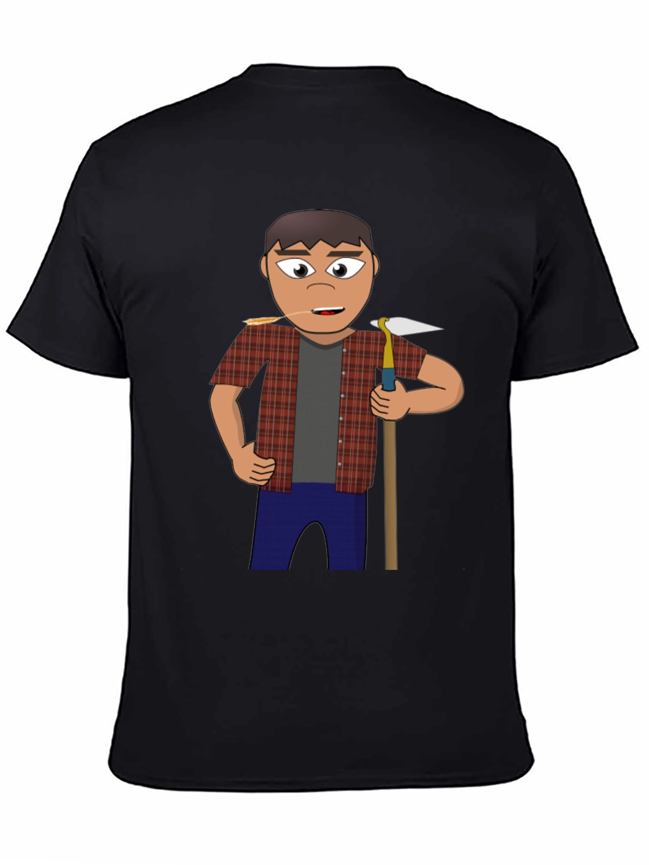 Cartoon Farmer Graphic Tee - Black Unisex Shirt