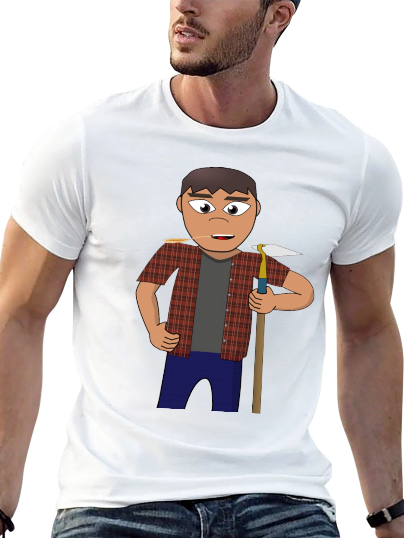 Cartoon Farmer Graphic Tee - Black Unisex Shirt
