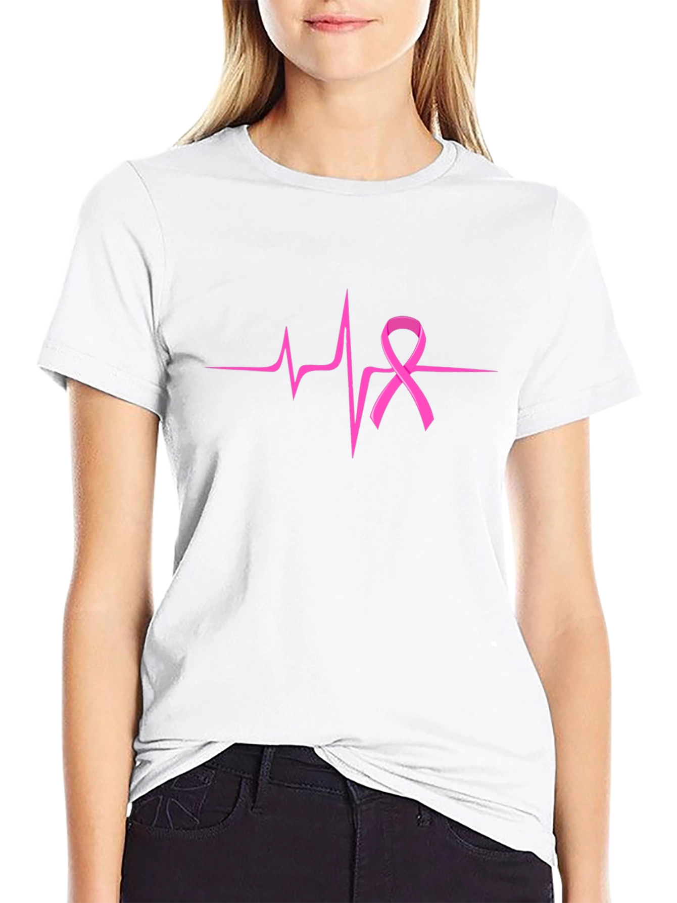 Pink Ribbon Heartbeat T-Shirt - Breast Cancer Awareness