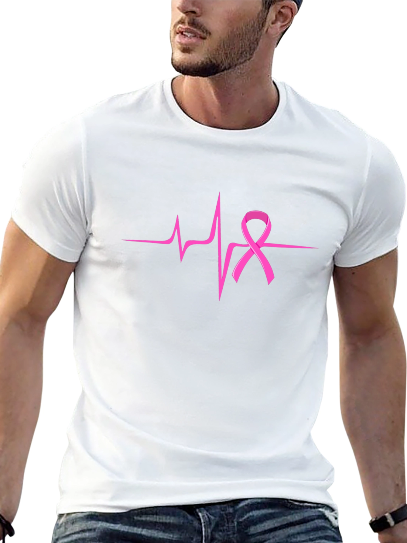 Pink Ribbon Heartbeat T-Shirt - Breast Cancer Awareness