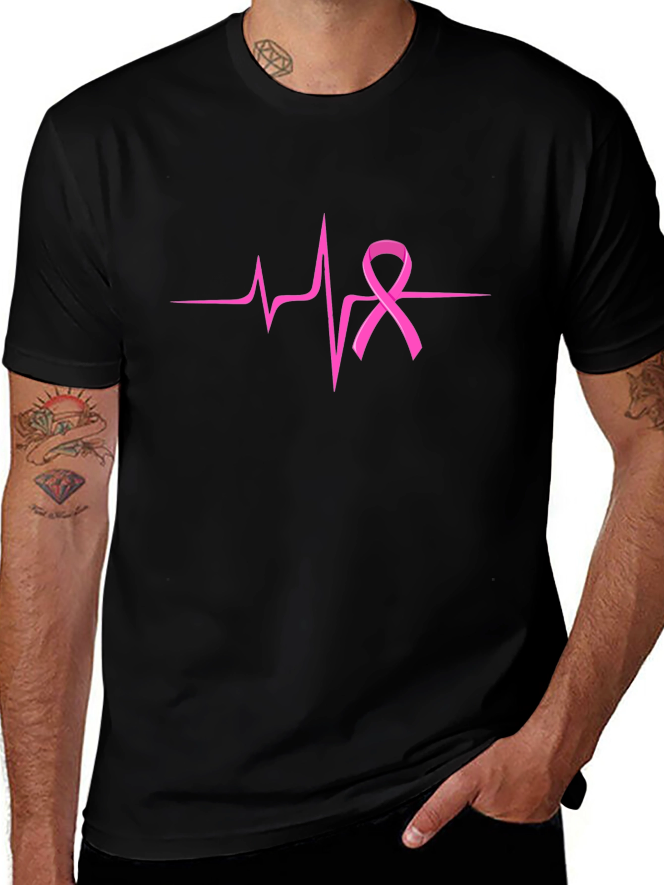 Pink Ribbon Heartbeat T-Shirt - Breast Cancer Awareness