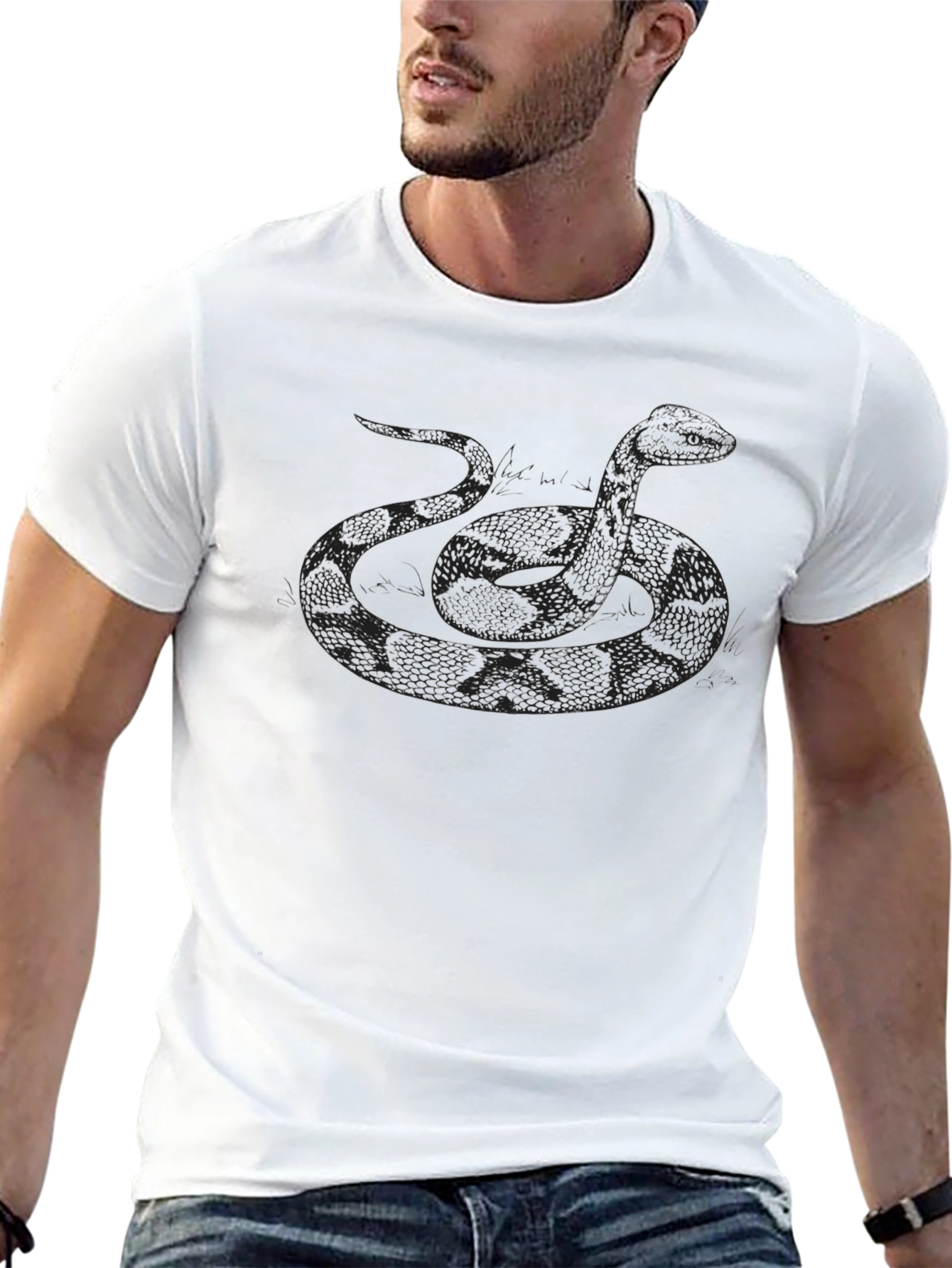 Snake Graphic Tee - Black Cotton T-Shirt
