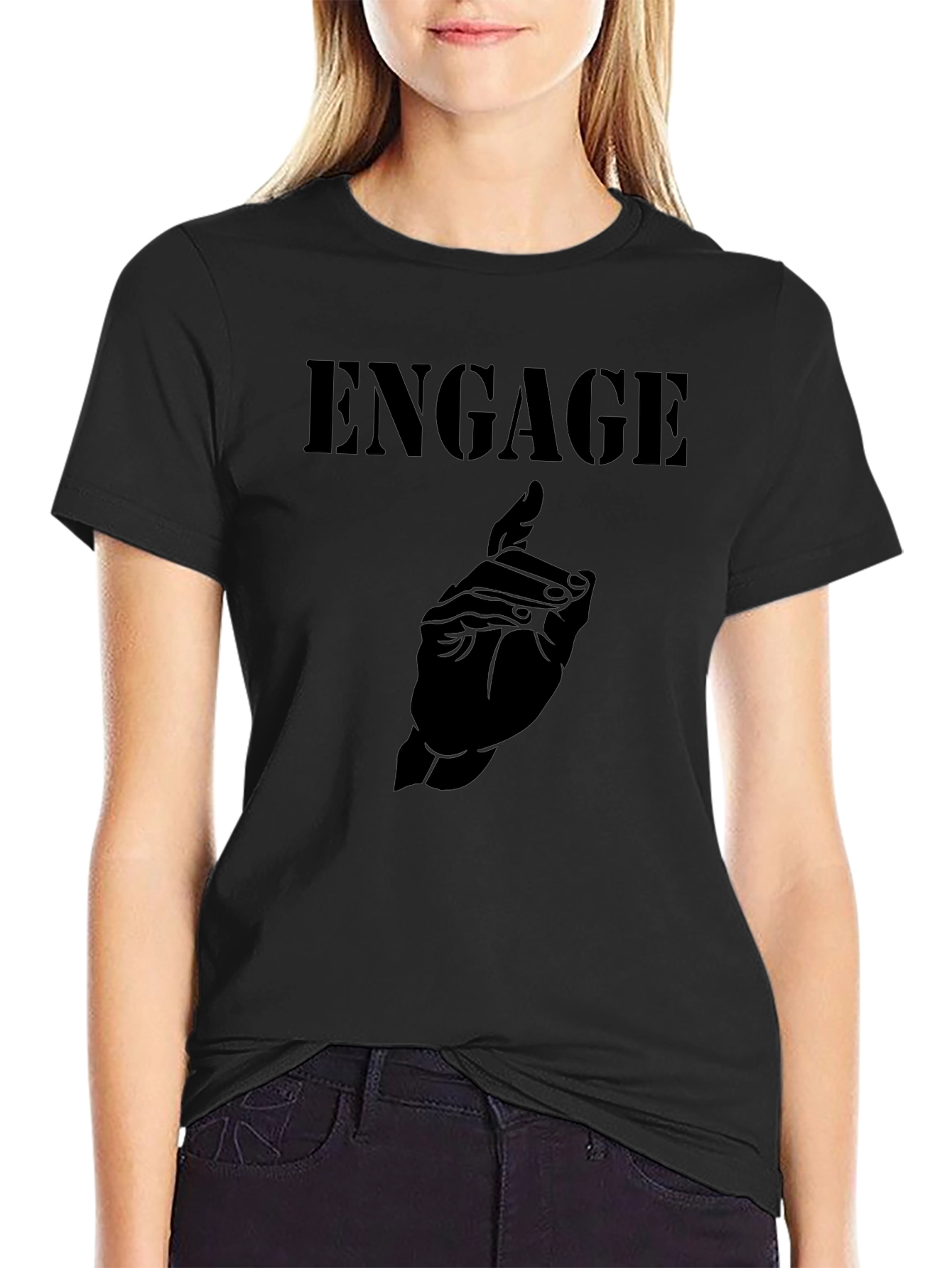 Engage Graphic Tee - Black Cotton Blend Shirt