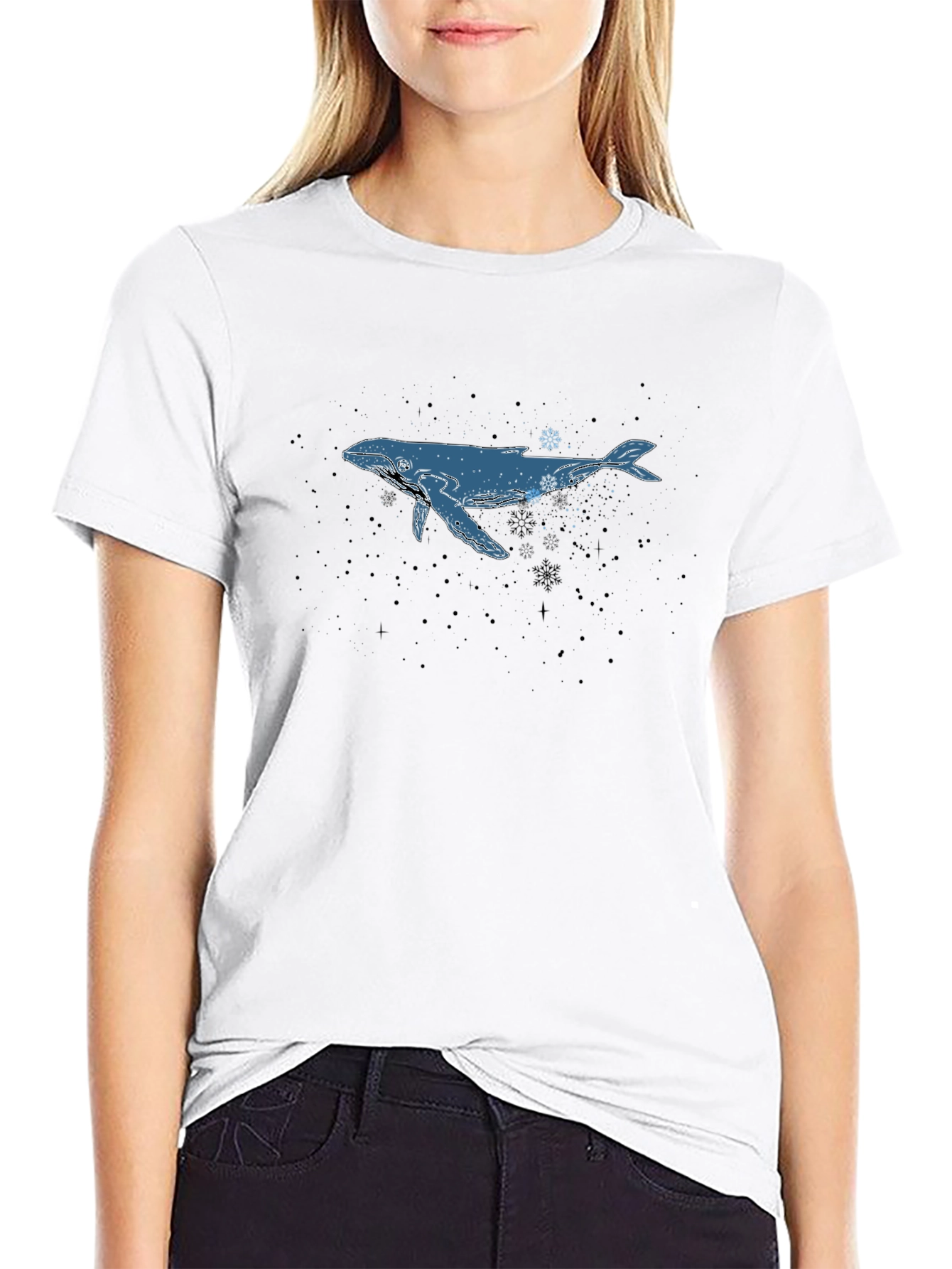 Whale & Snowflake Graphic Black T-Shirt