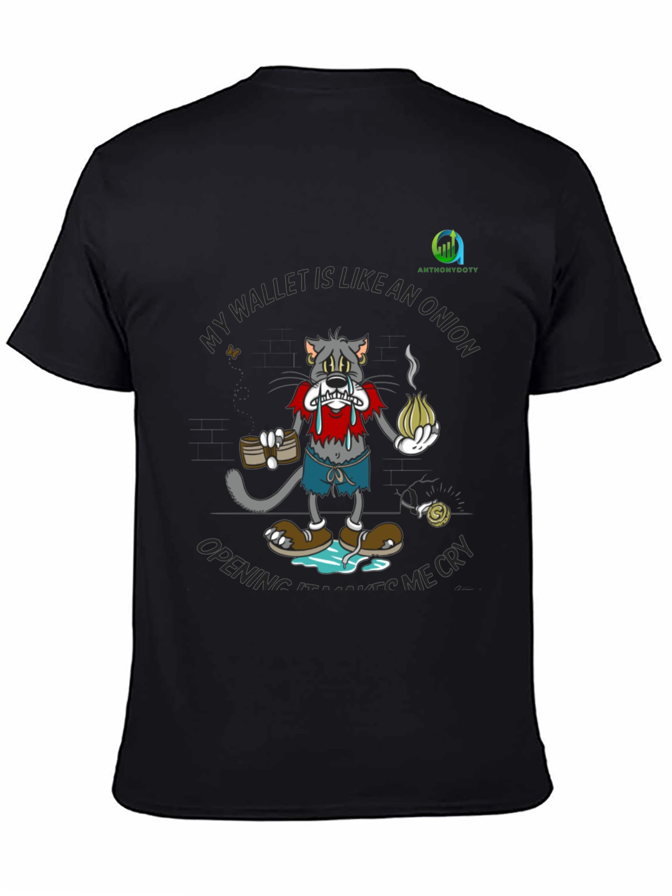 Sad Cat Onion Wallet Black T-Shirt