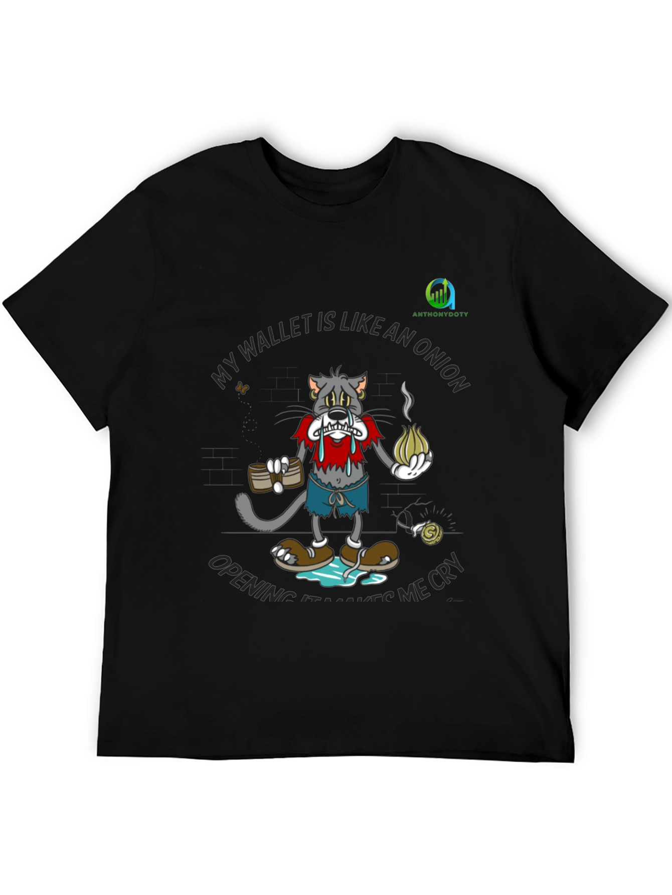 Sad Cat Onion Wallet Black T-Shirt