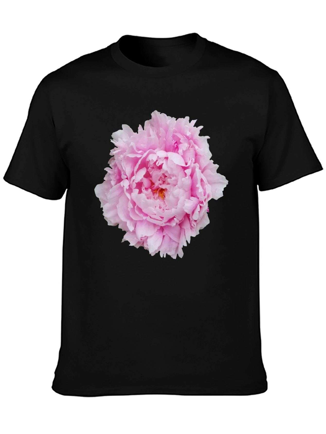 Pink Peony Flower Black T-Shirt