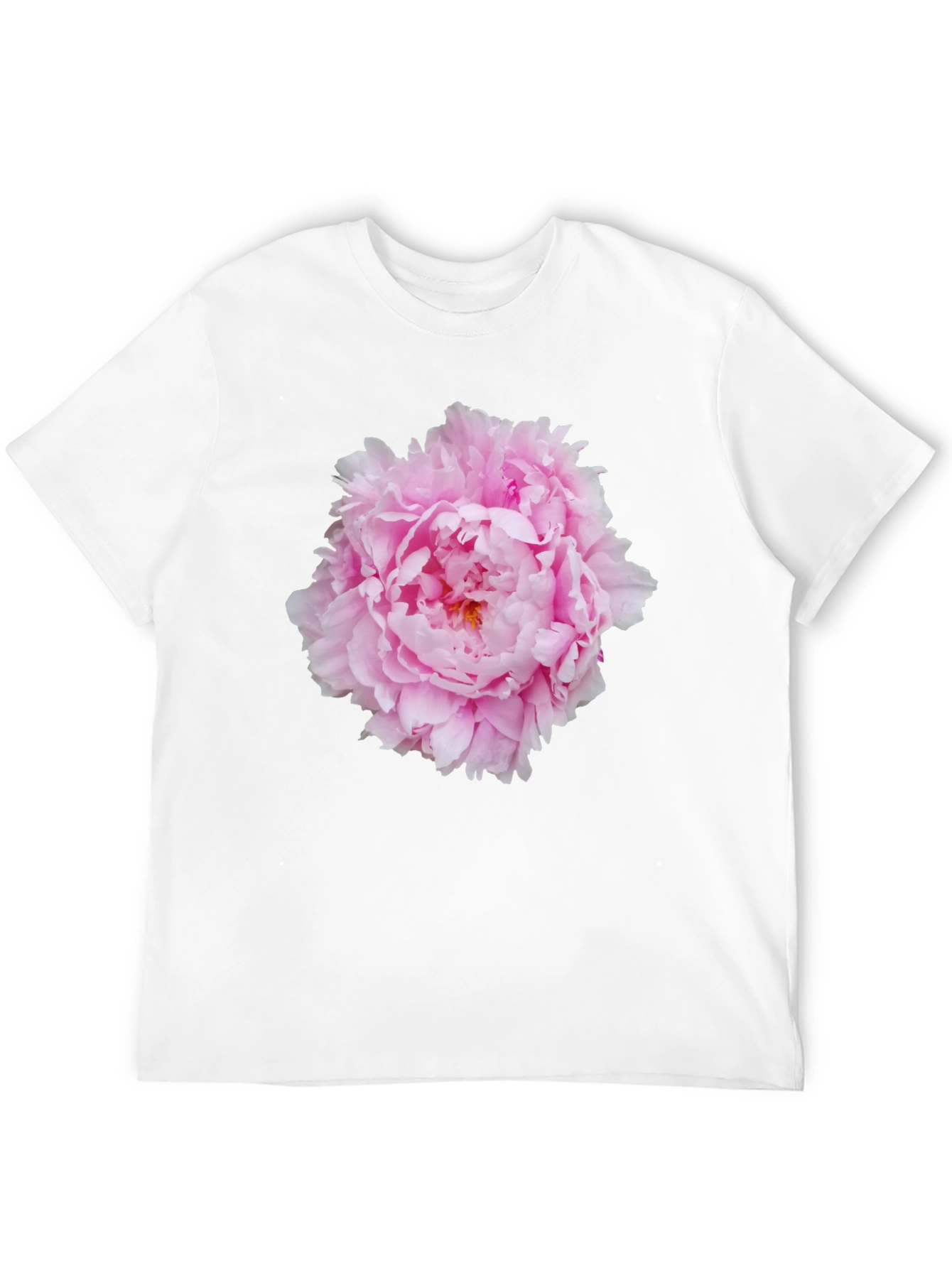 Pink Peony Flower Black T-Shirt