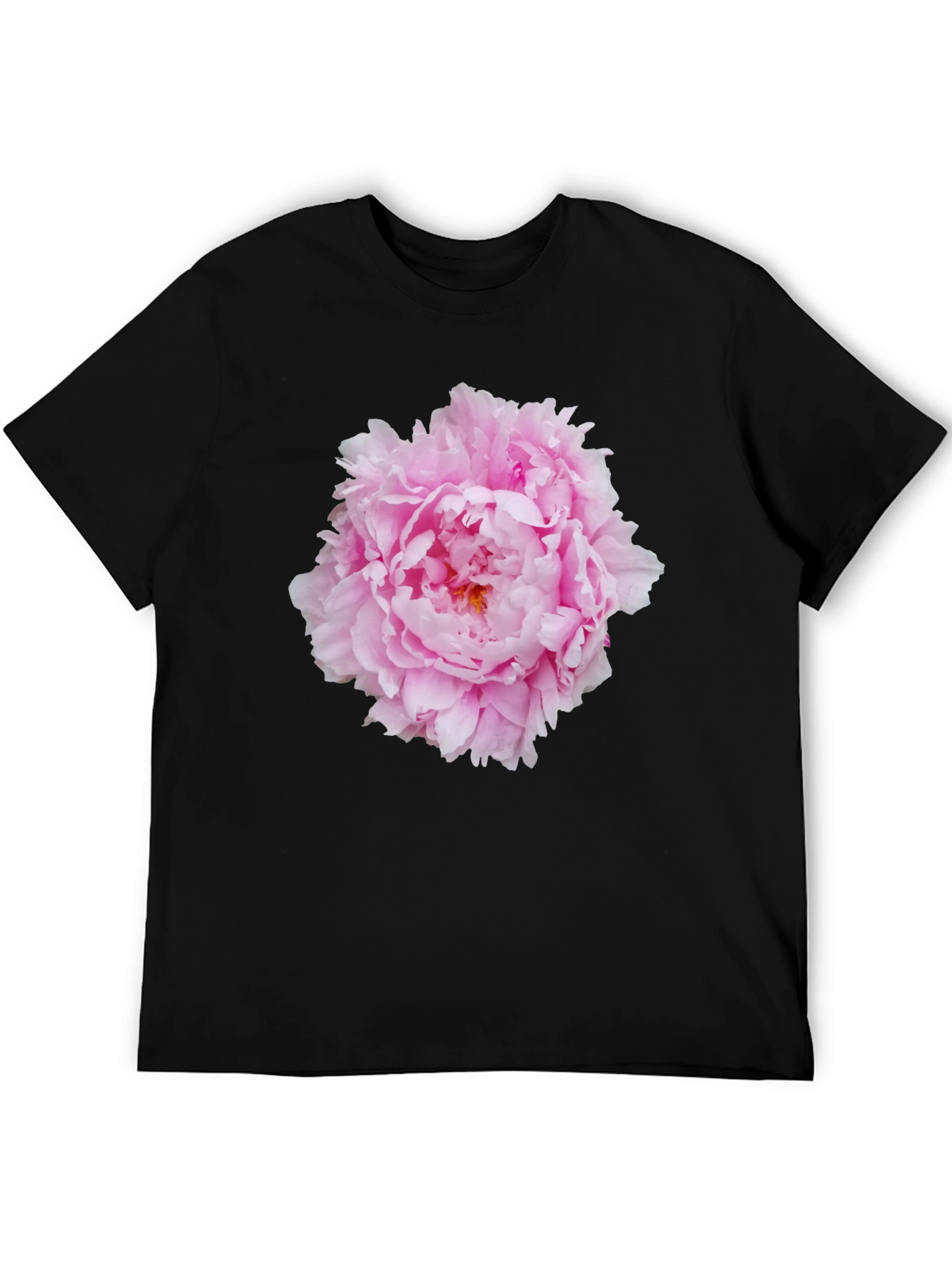 Pink Peony Flower Black T-Shirt