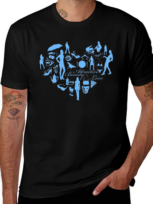 Attractive Beauty Love Graphic Tee - Black Cotton T-Shirt