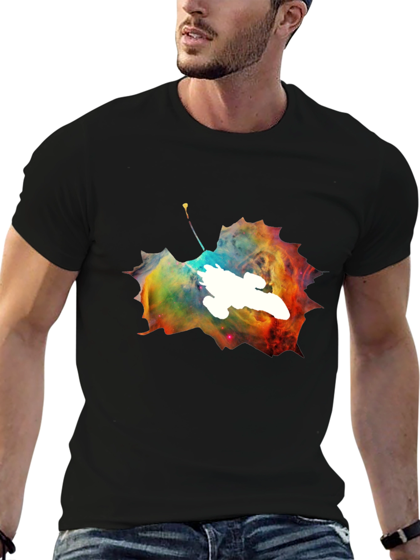 Nebula Leaf Graphic Tee - Trendy Space Design Shirt