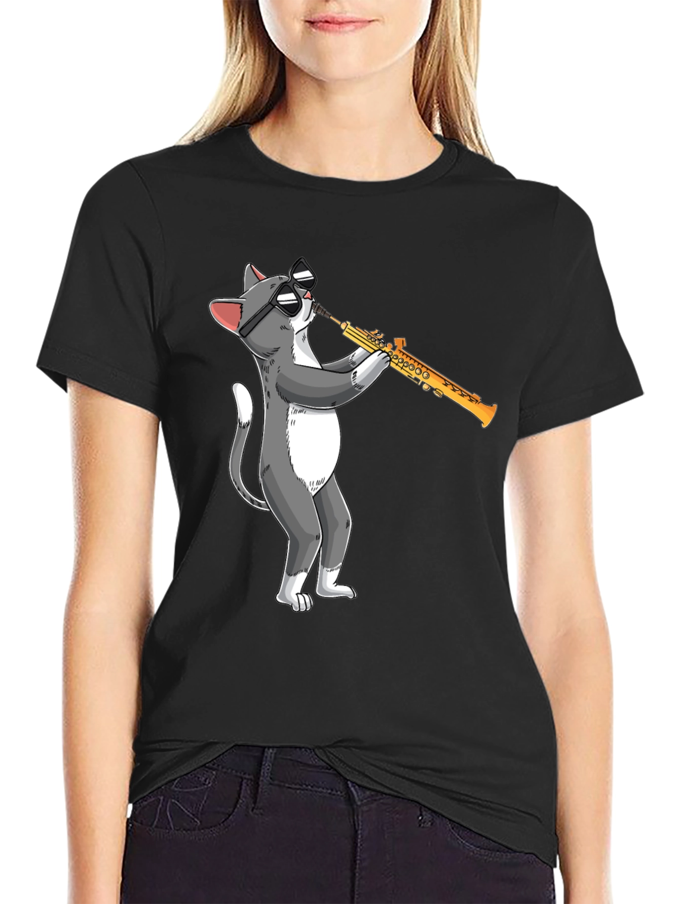 Cool Cat Saxophone T-Shirt - Playful Graphic Tee