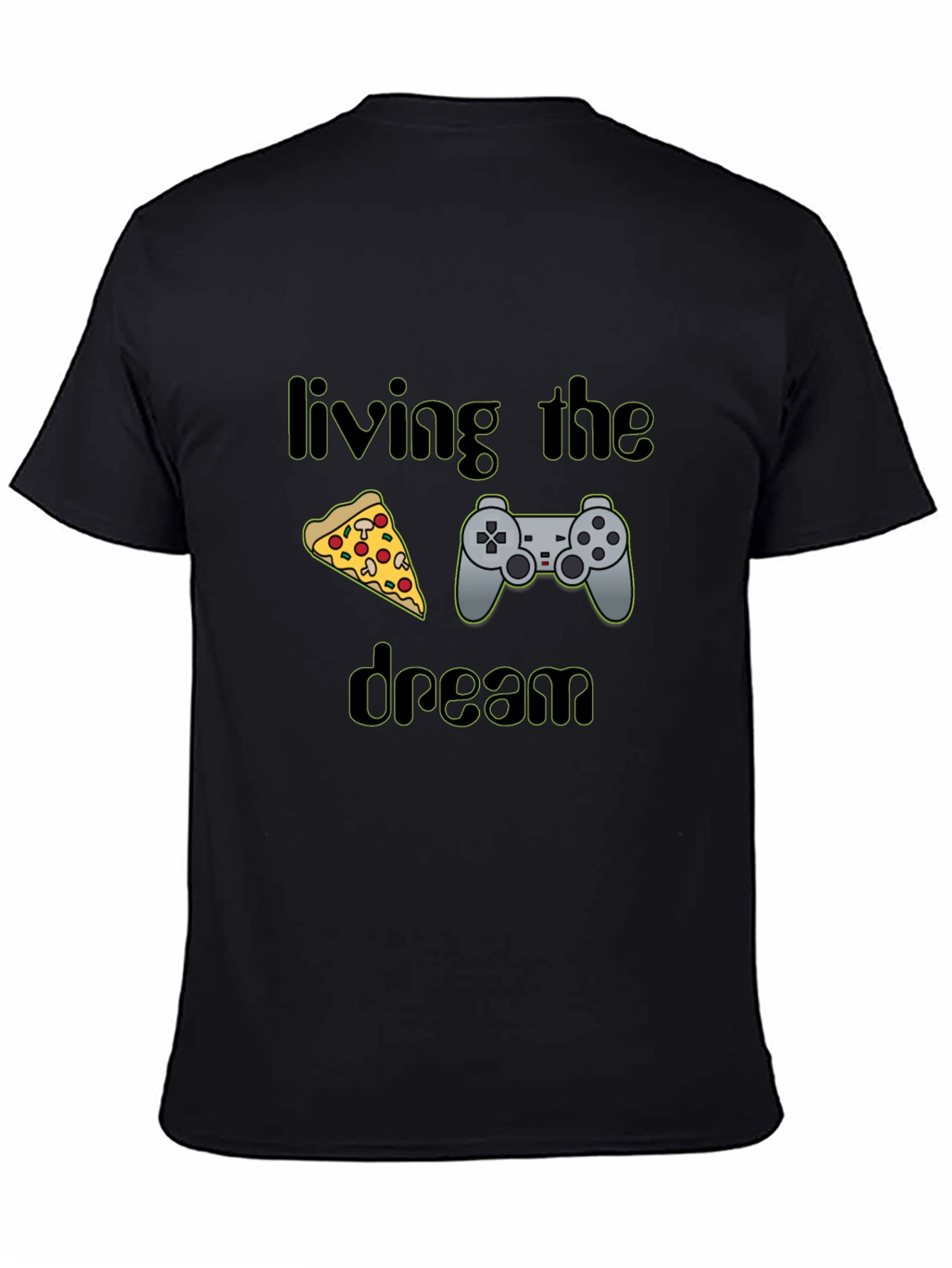 Living the Dream Pizza & Controller Black T-Shirt