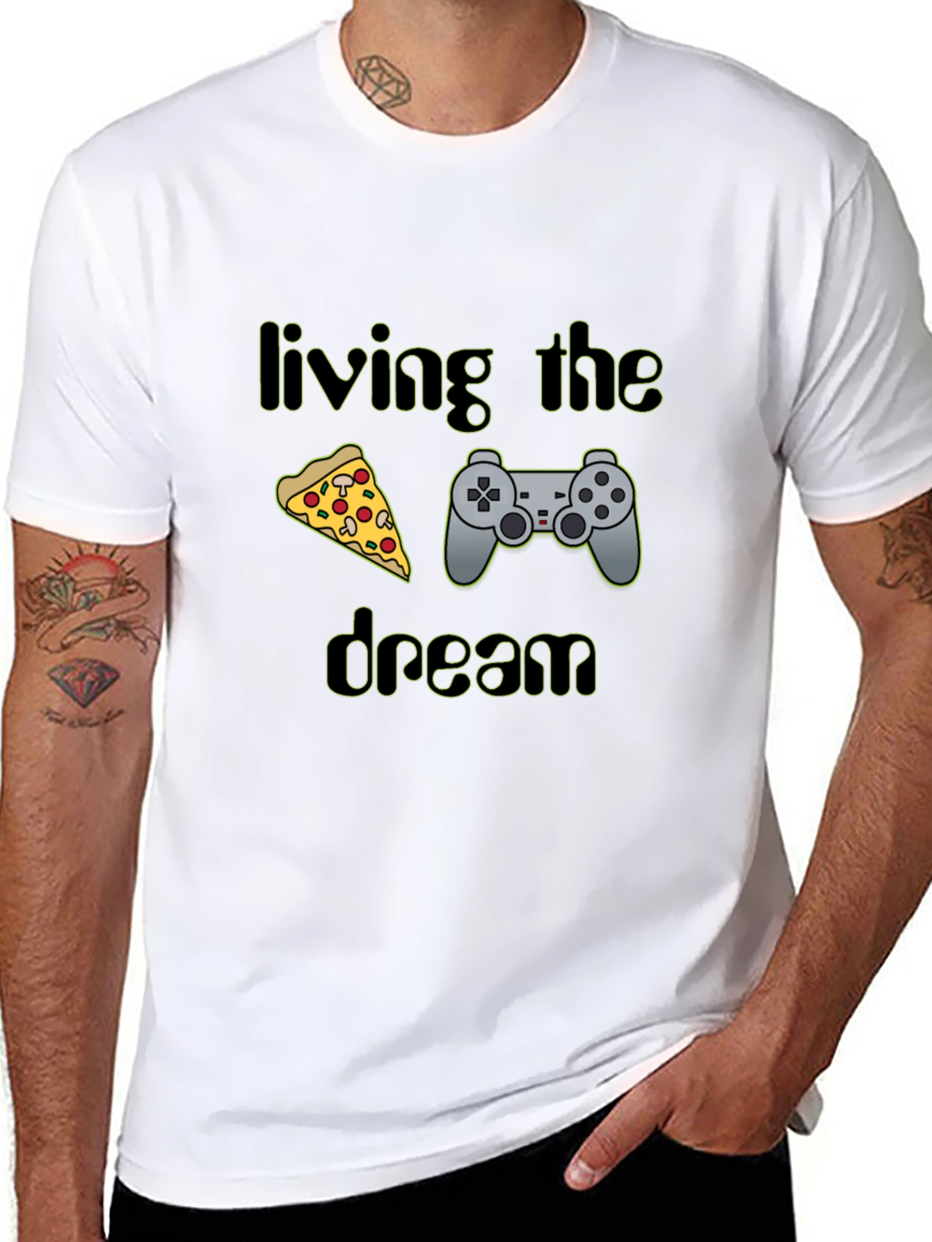 Living the Dream Pizza & Controller Black T-Shirt