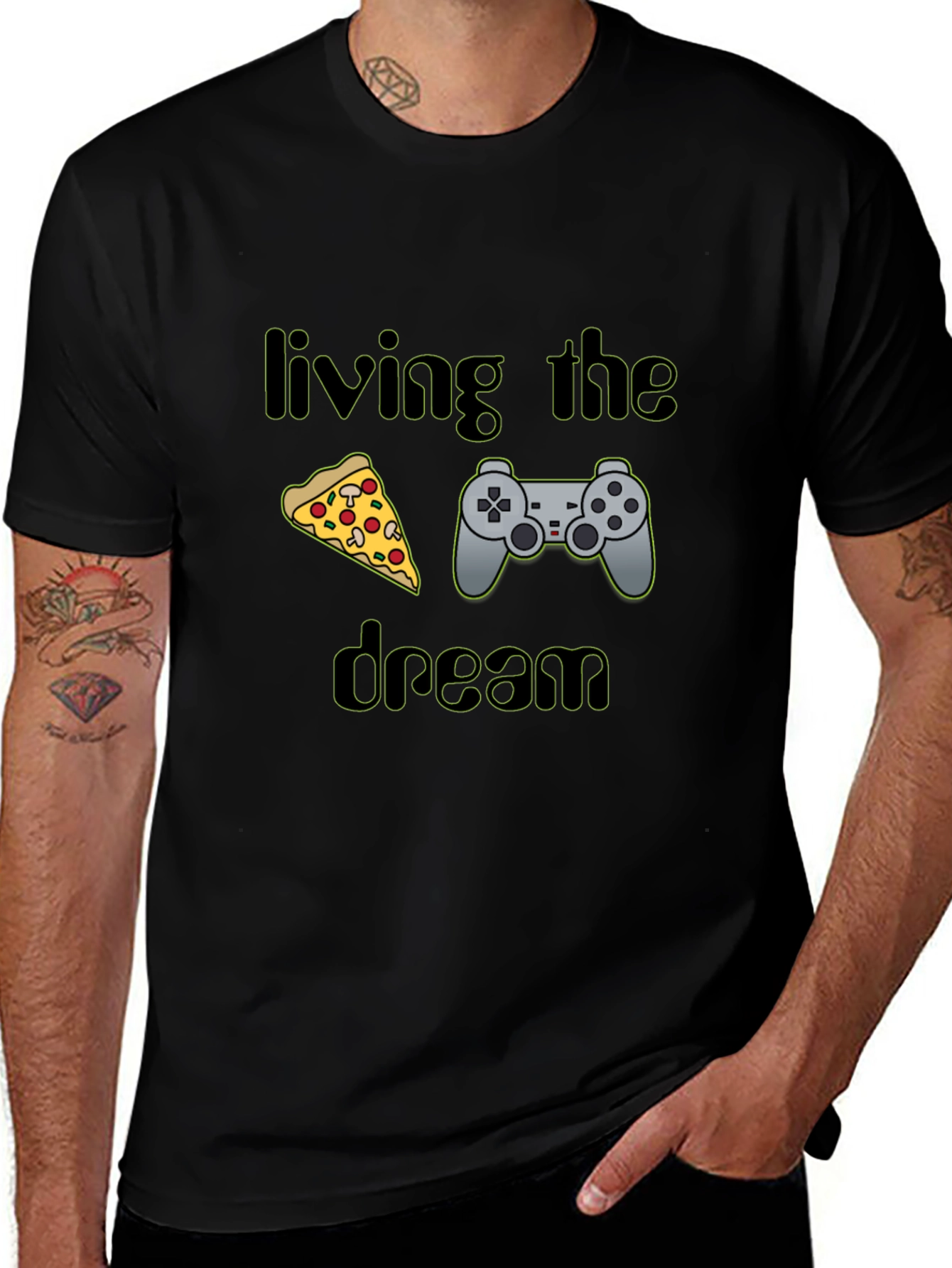 Living the Dream Pizza & Controller Black T-Shirt