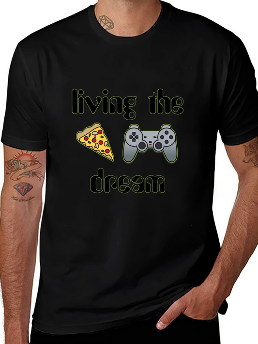 Living the Dream Pizza & Controller Black T-Shirt
