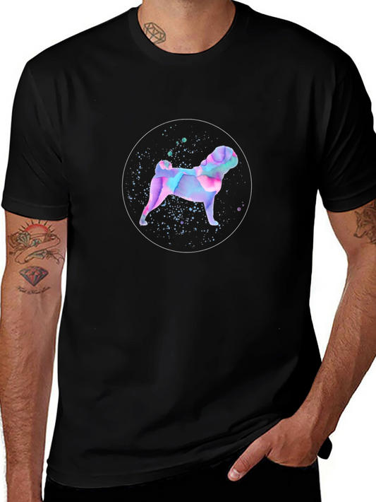 Watercolor Pug Graphic Tee - Black T-Shirt