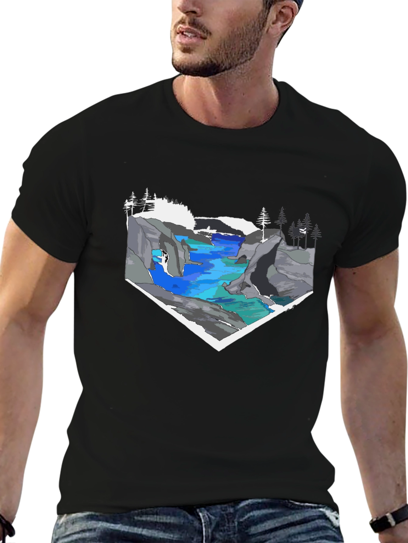 Scenic River Graphic Tee - Black