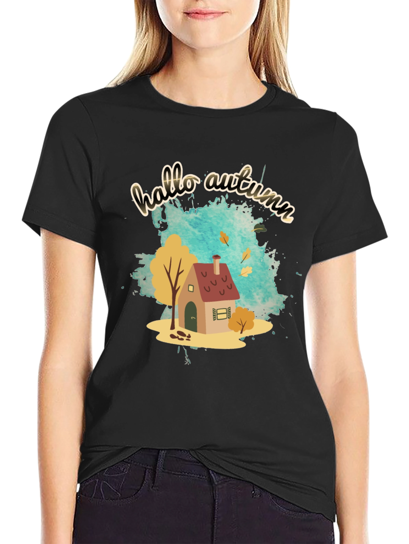 Hello Autumn Black Graphic Tee